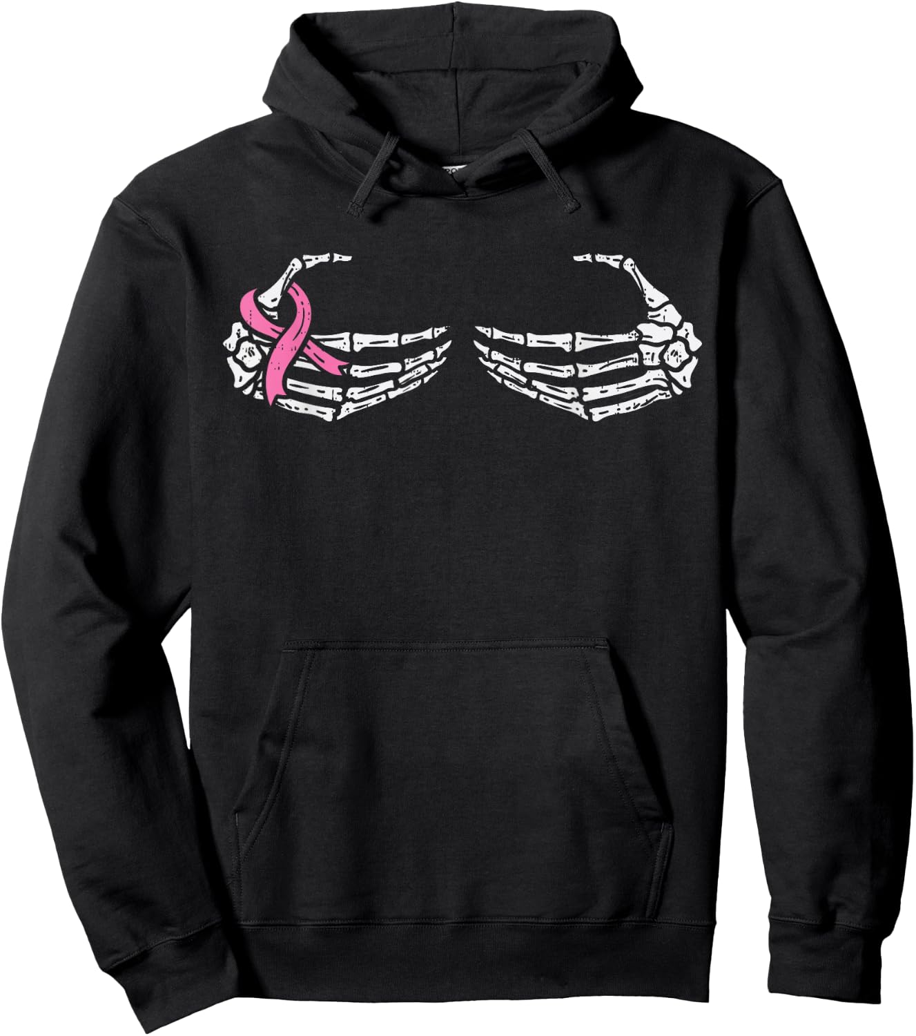 Skeleton Bra Hands Pink Ribbon Halloween Breast Cancer Women Hoodie - Hoodie | Black