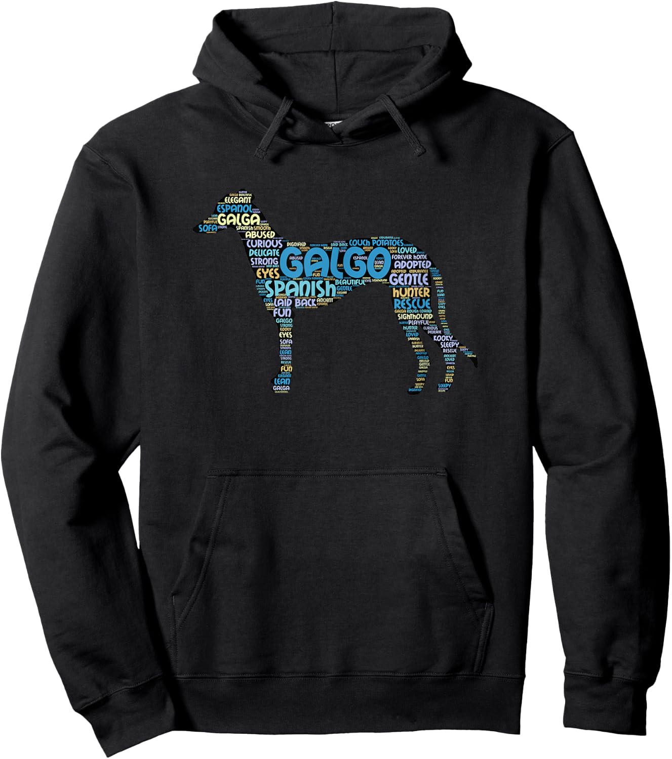 Galgo T Shirt with Colorful Cool Galgo Word Art Hoodie - Hoodie | Black