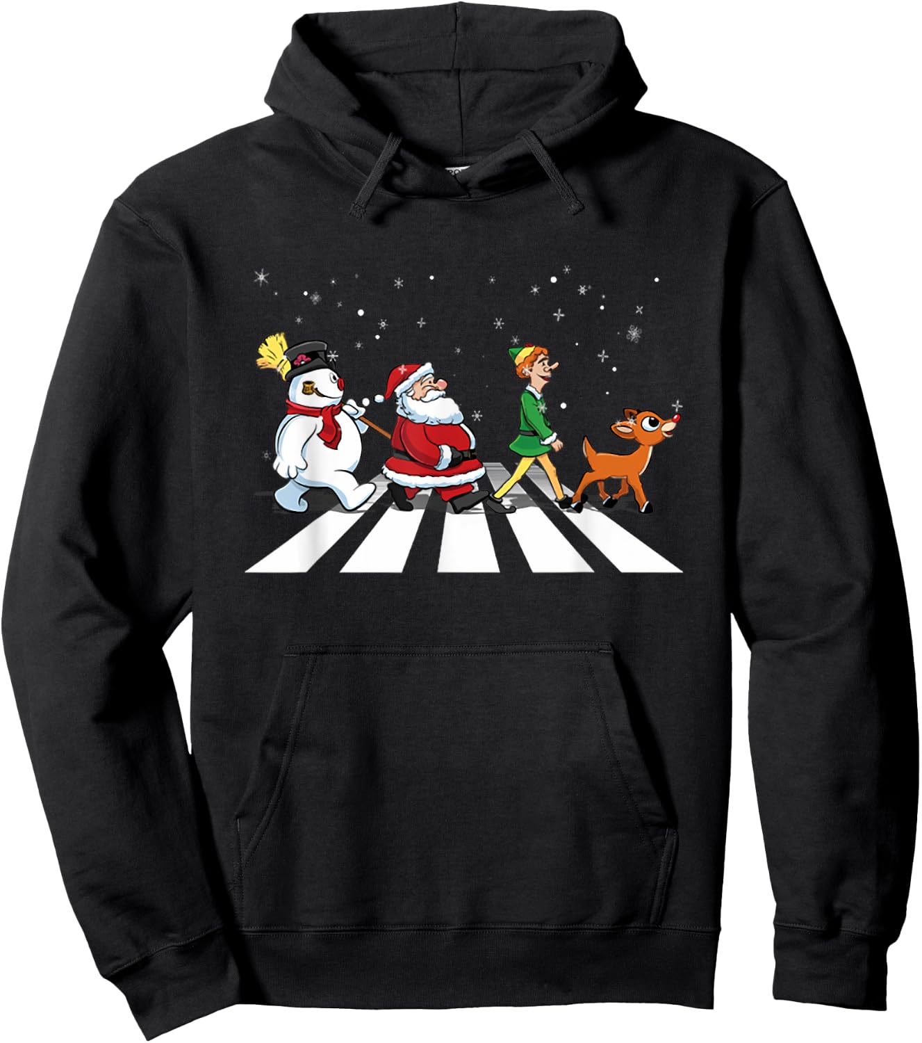 Christmas Road Snowman Santa Elf Reindeer Xmas Crosswalk Hoodie - Hoodie | Black