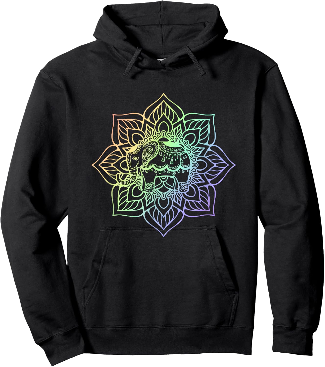 Rainbow Elephant Mandala | Spiritual New Age Buddhist Yoga Hoodie - Hoodie | Black
