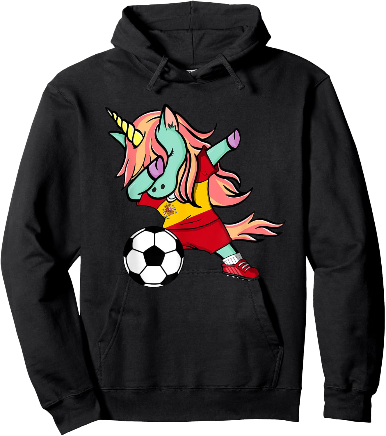 Dabbing Unicorn Soccer Spain Jersey Shirt Spanish Football Hoodie - Hoodie | Black