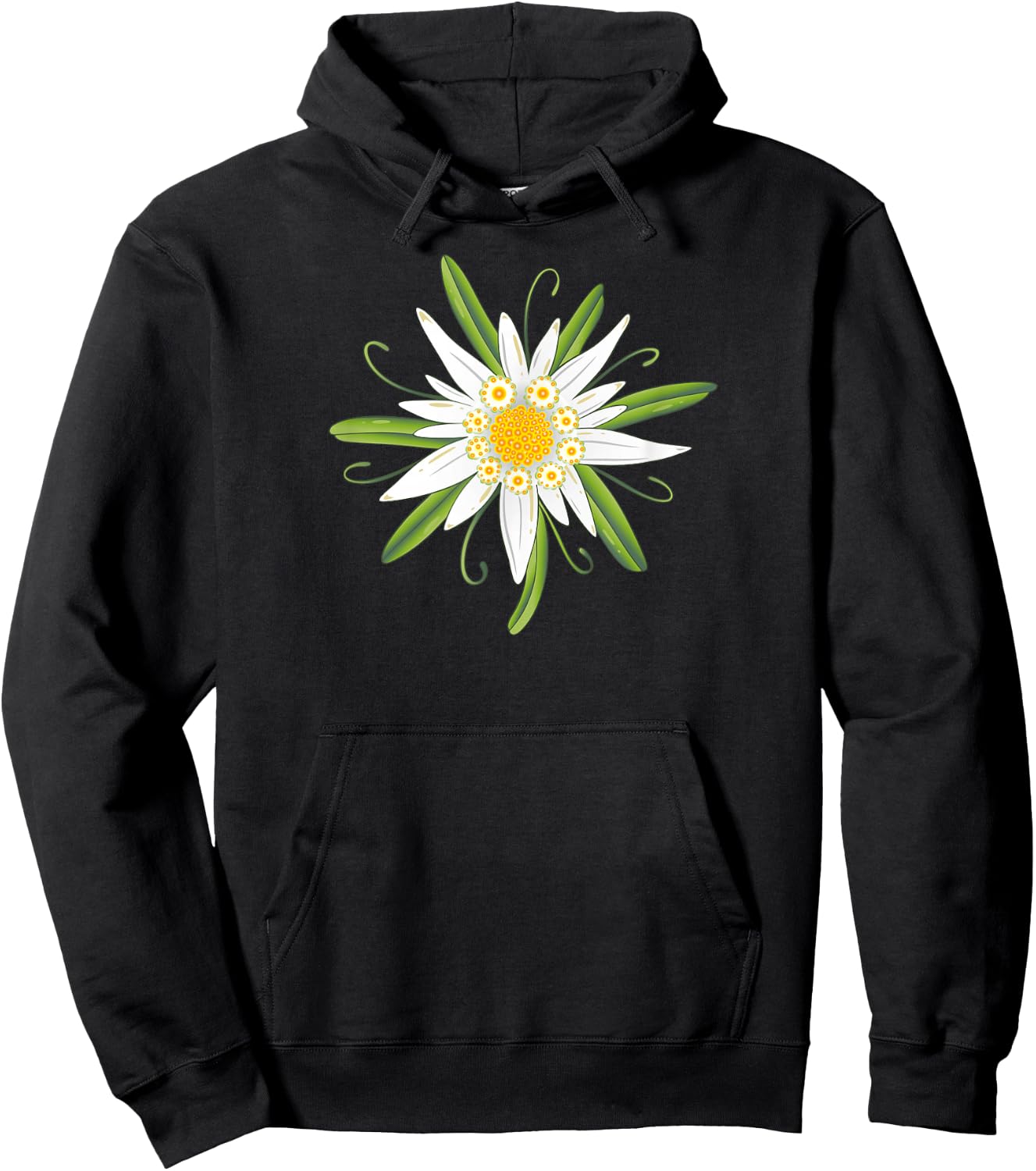 Oktoberfest Shirt. Edelweiss, traditional flower with leaves Hoodie - Hoodie | Black