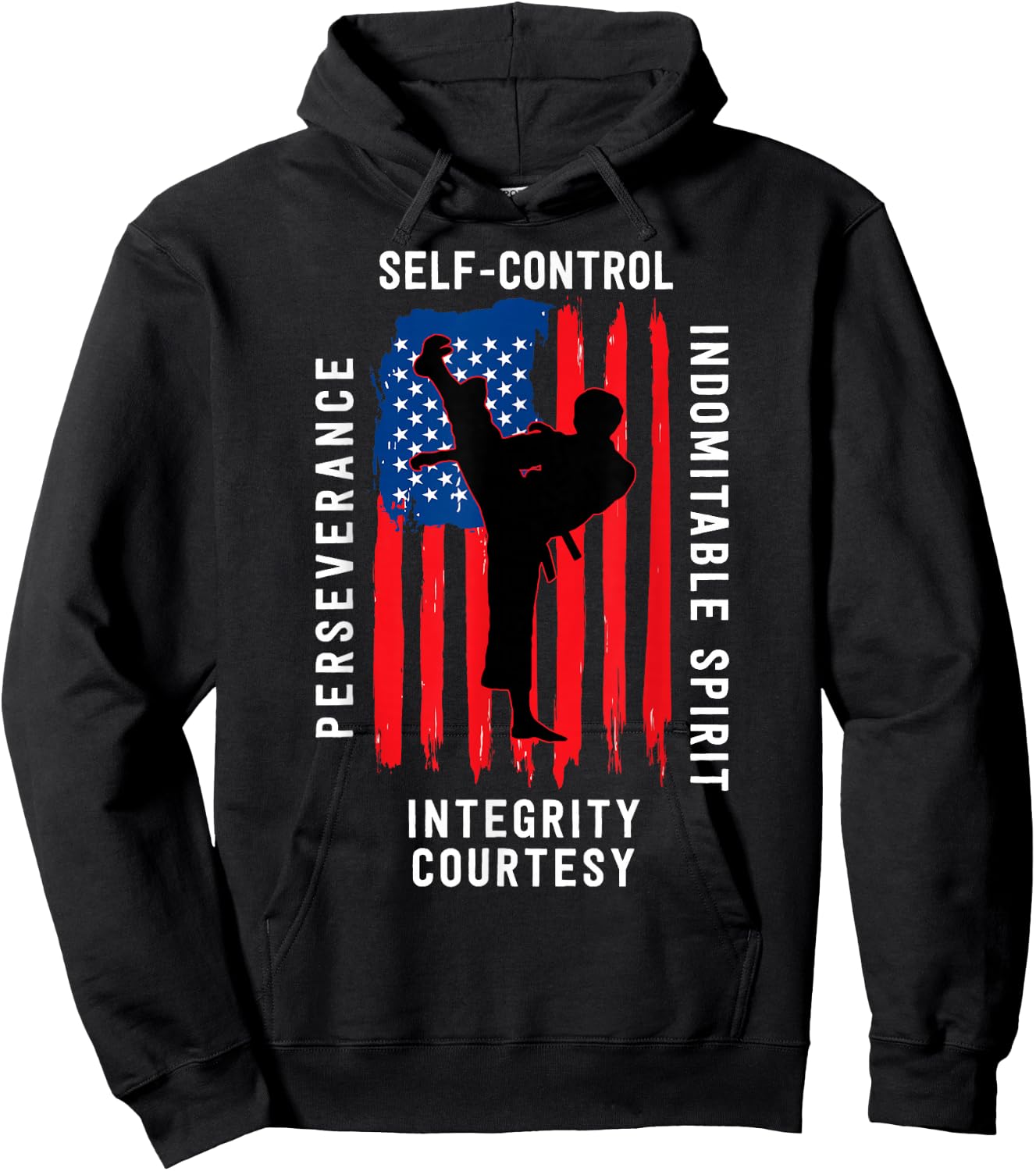 Taekwondo 5 Tenets Martial Arts Sports USA Flag Hoodie - Hoodie | Black