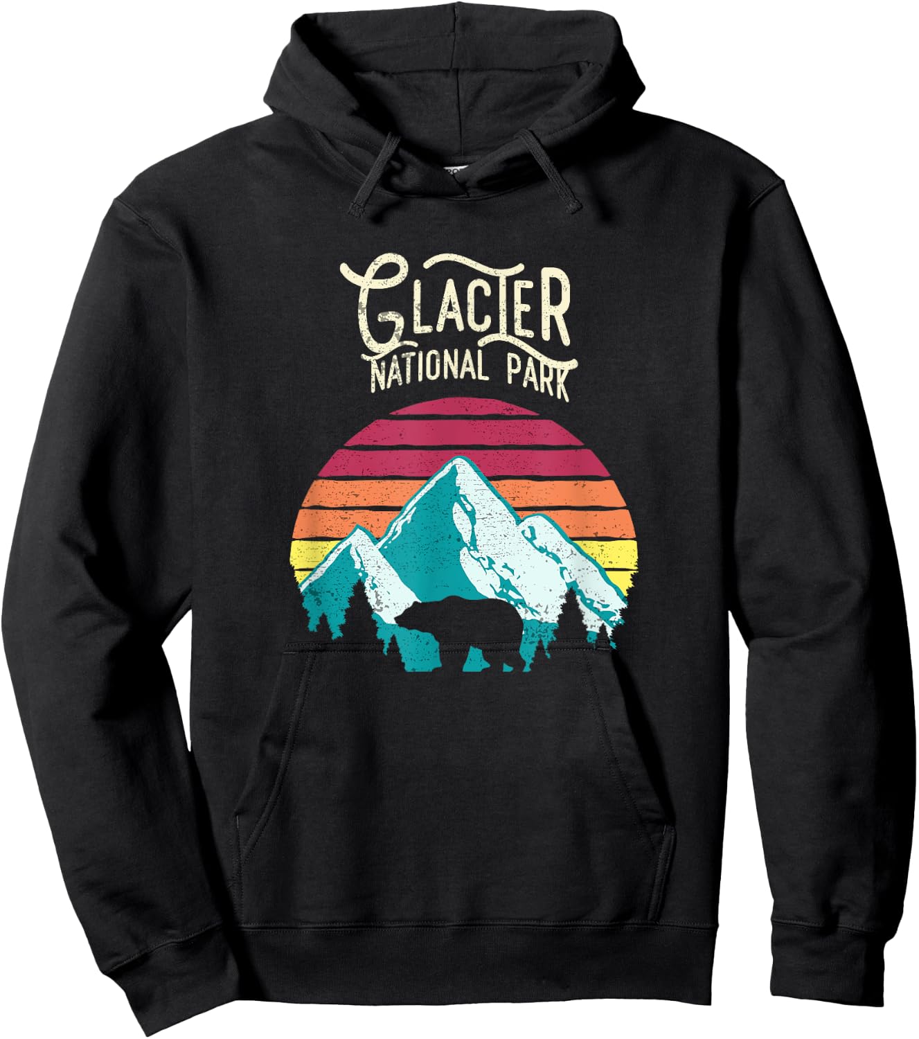 Vintage Glacier National Park Mountain Bear Retro Hoodie - Hoodie | Black