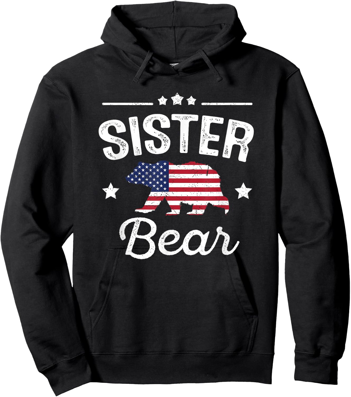 Sister Bear Patriotic Flag Matching 4th Of July Hoodie - Hoodie | Black