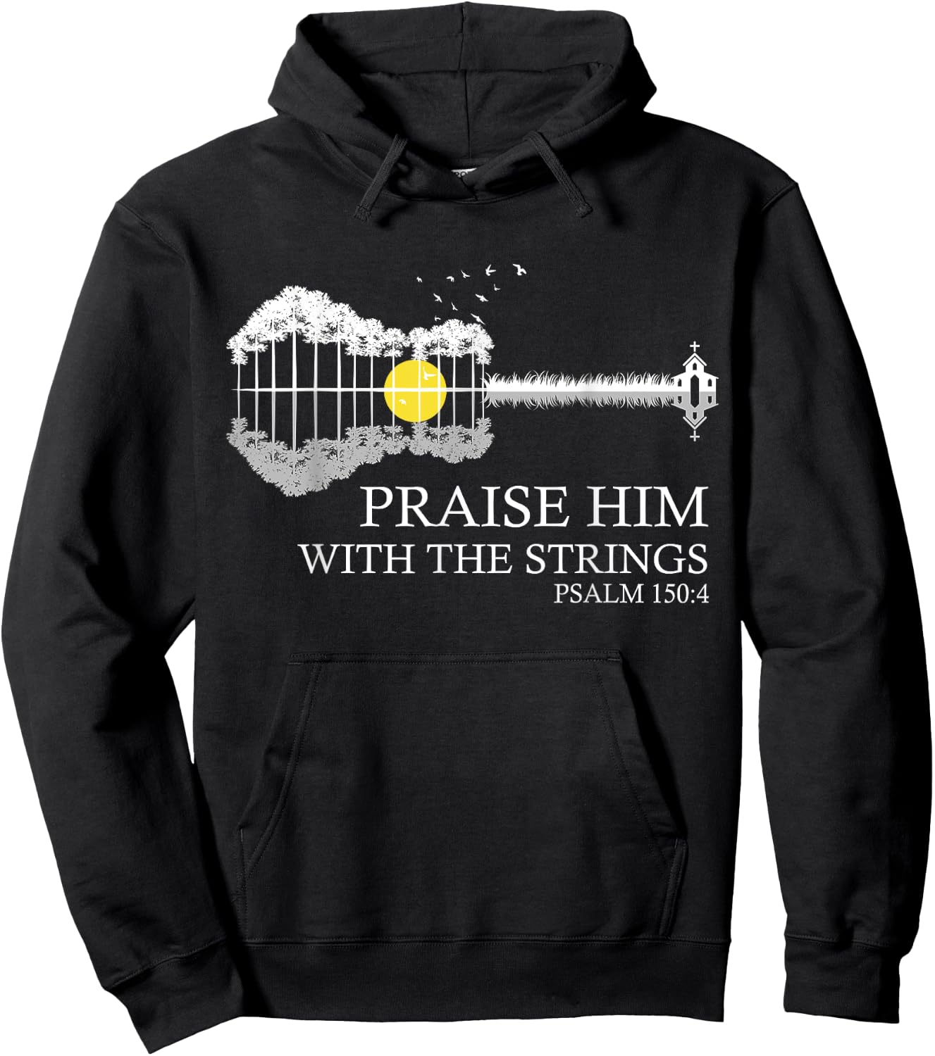 Praise Him With The Strings Christian Guitar Player Hoodie - Hoodie | Black