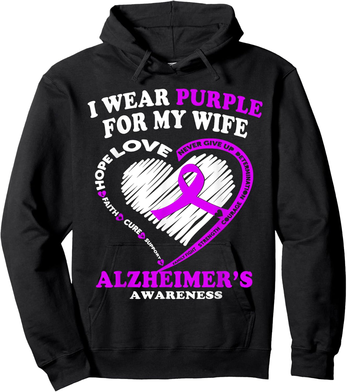 Alzheimers Awareness Shirt - I Wear Purple For My Wife Hoodie - Hoodie | Black