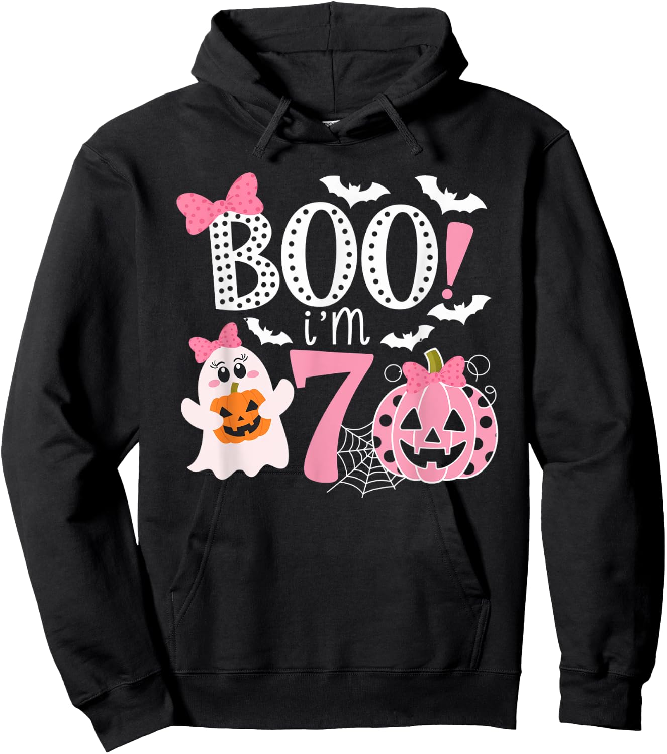 Boo I'm Seven Ghost Seventh 7th Birthday Halloween Girls Hoodie - Hoodie | Black