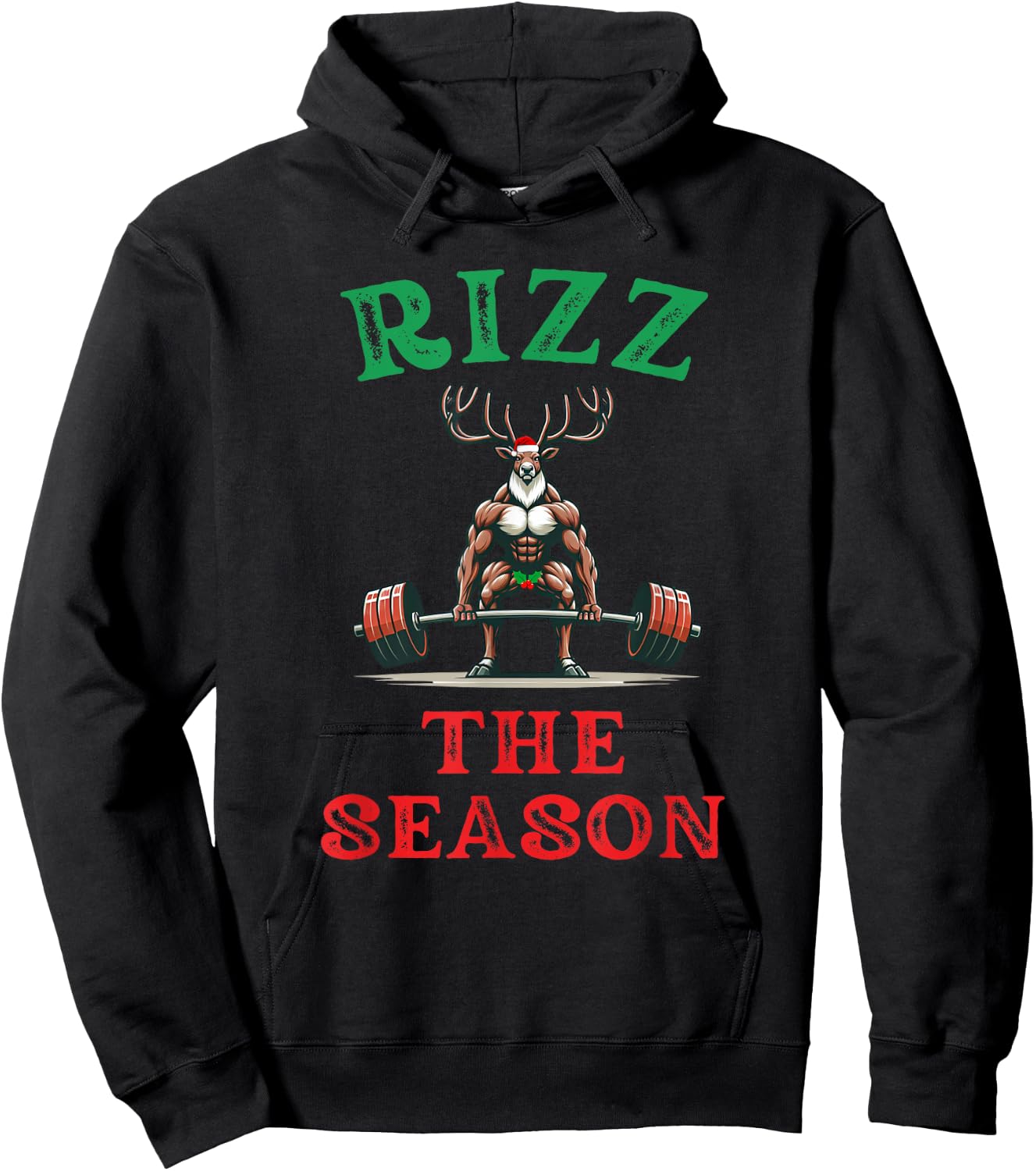 Merry Liftmas Apparel Co. Rizz the Season Funny Workout Reindeer Gym Saying Christmas Hoodie - Hoodie | Black