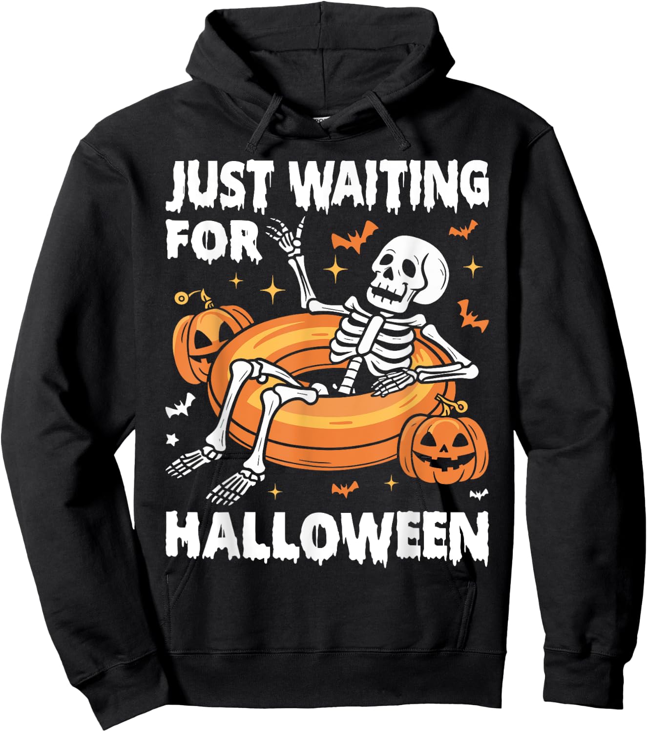 Just Waiting for Halloween Spooky Skeleton Summer Halloween Hoodie - Hoodie | Black