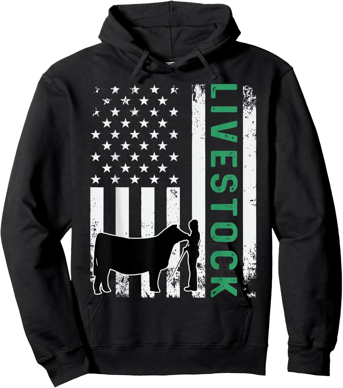 Patriotic Livestock Showmanship Girl and Show Stock Steer Hoodie - Hoodie | Black