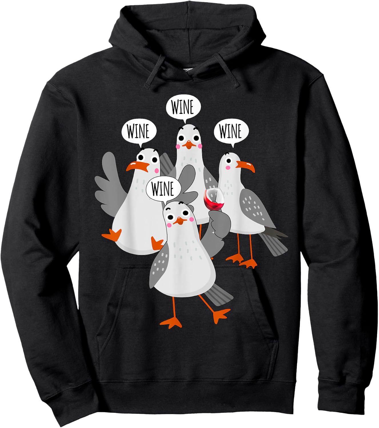 Wine! Wine! Wine! Seagull - Funny Wine Enthusiast Hoodie - Hoodie | Black