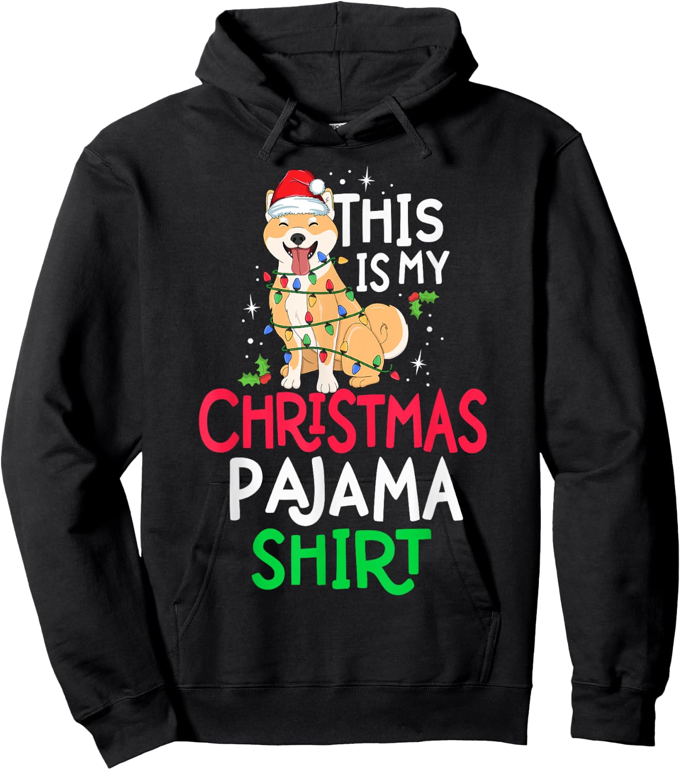 Shiba Inu Tree Lights Dog This Is My Christmas Pyjama Shirt Men Women Kids Hoodie - Hoodie | Black