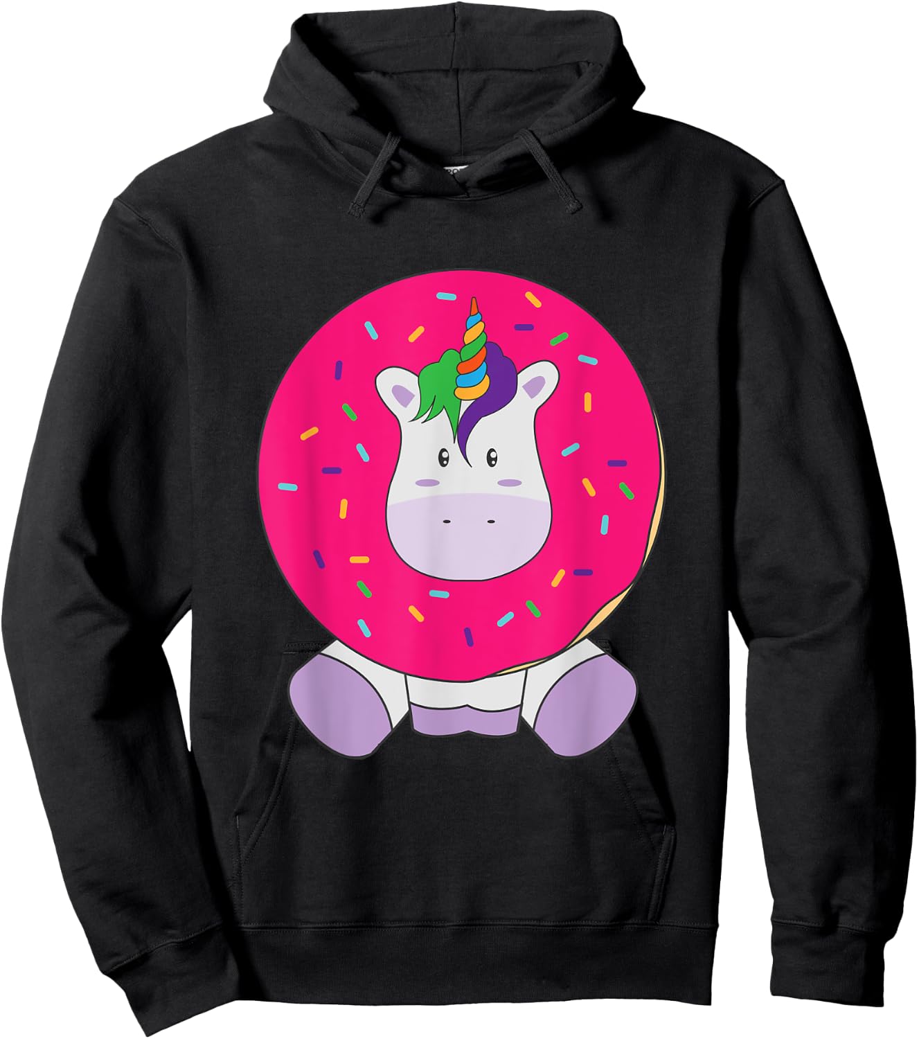 Cute Unicorn Donut Kawaii Girly Women T Shirt Hoodie - Hoodie | Black