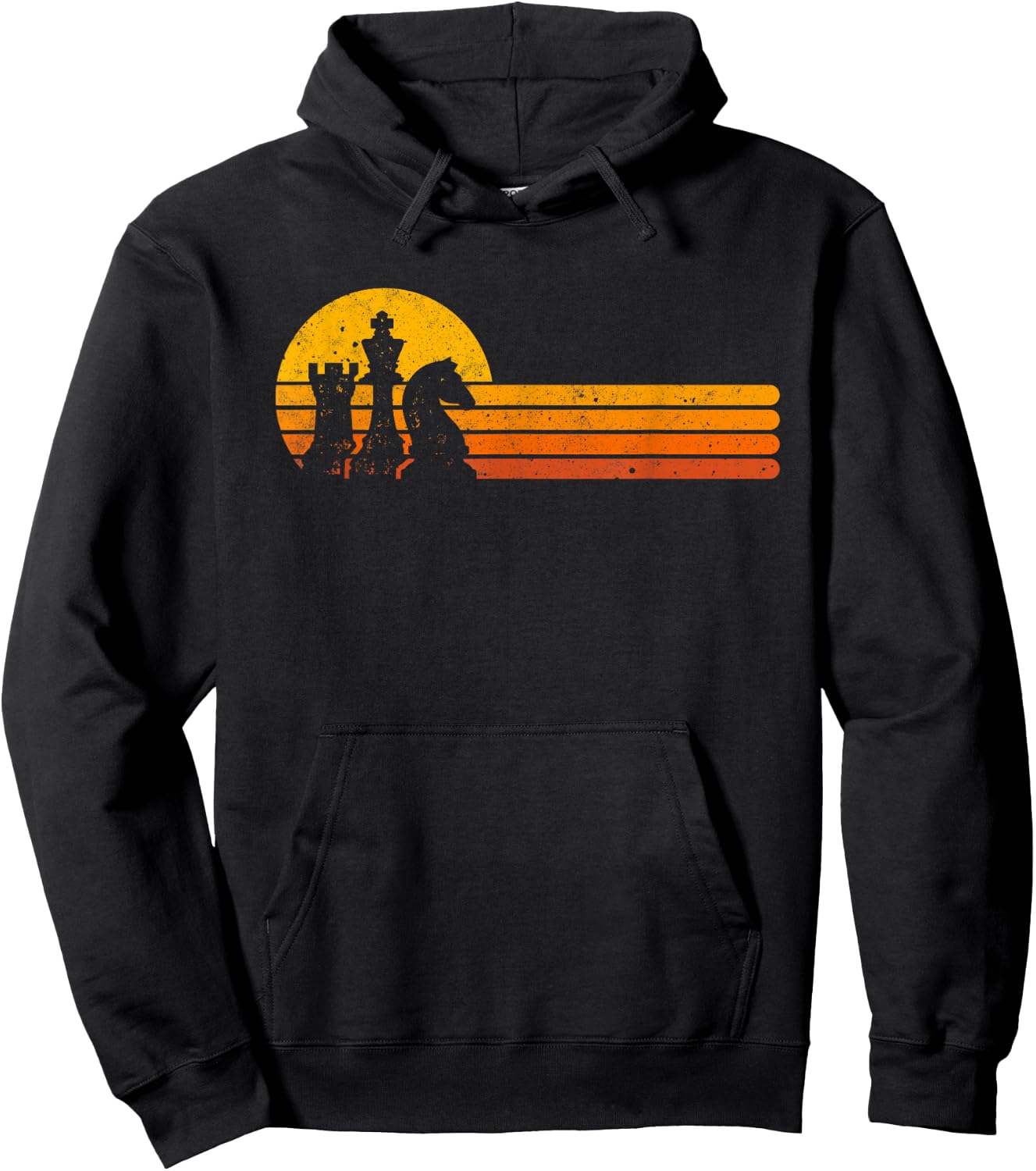 Vintage Chess Player Retro Sunset Design Chess Pieces Hoodie - Hoodie | Black