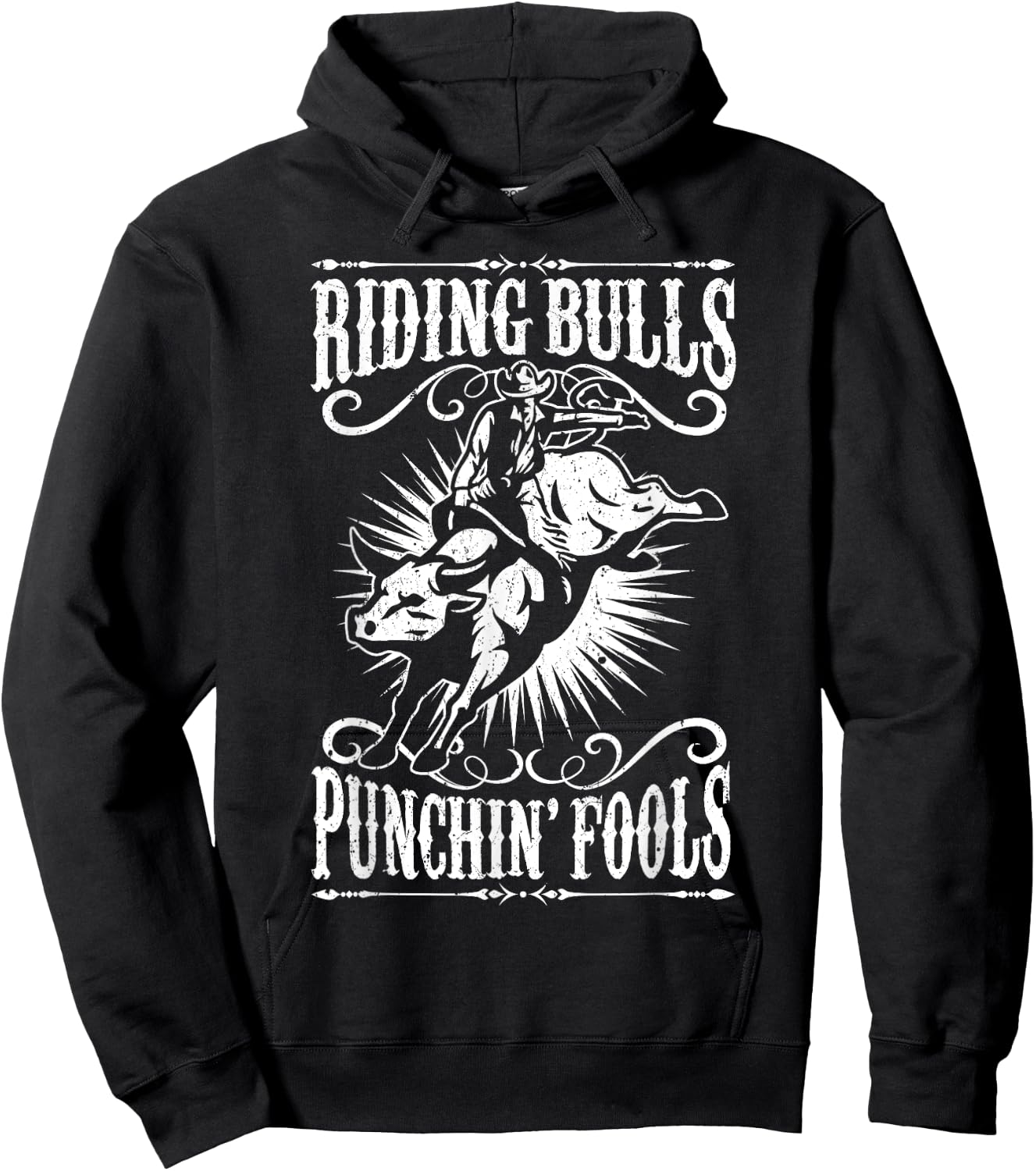 Riding Bulls Punching Fool Cowboy Western Hoodie - Hoodie | Black