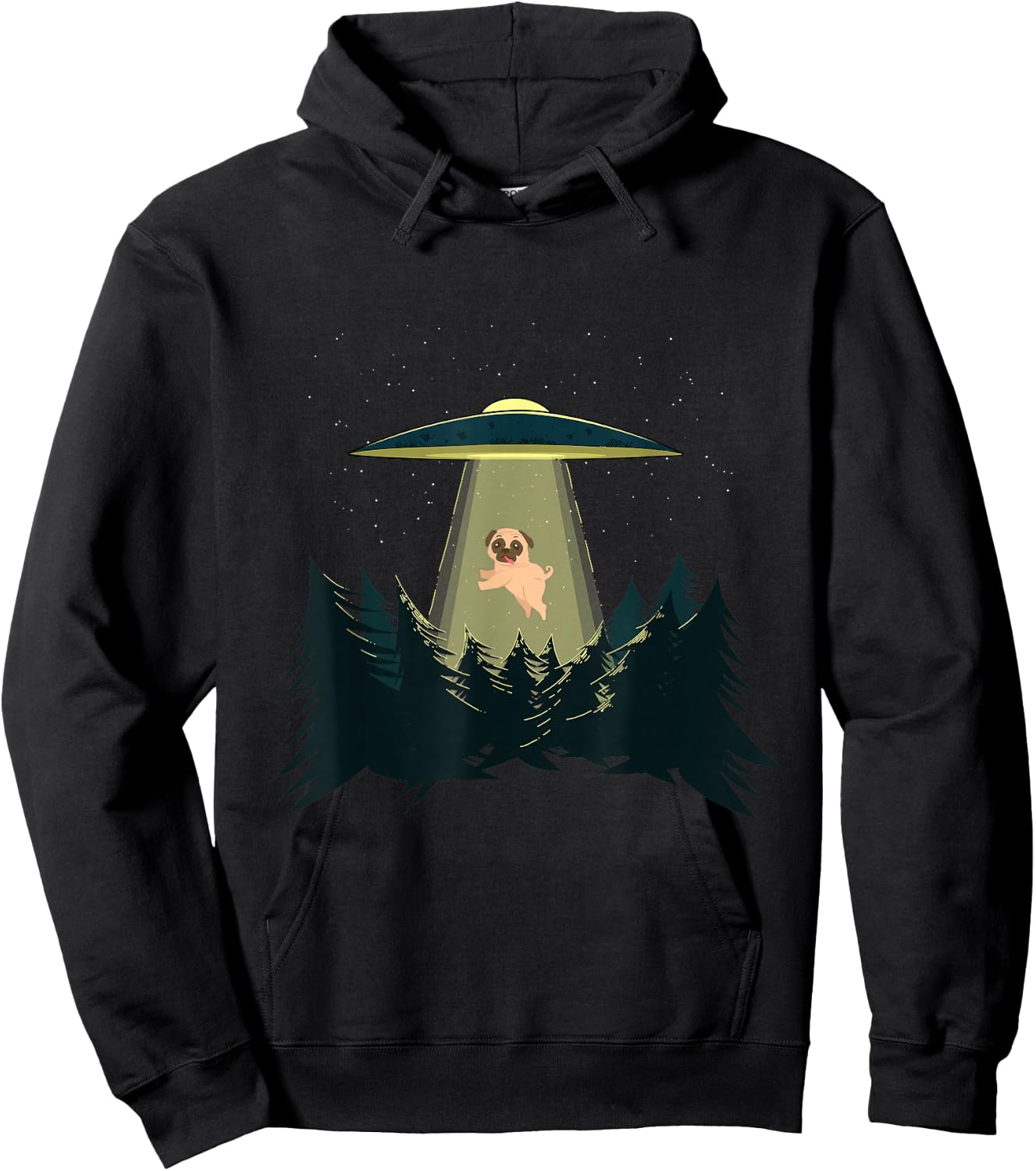 Pug Alien Abduction - - UFO - Adorable Dog Shirt Hoodie - Hoodie | Black