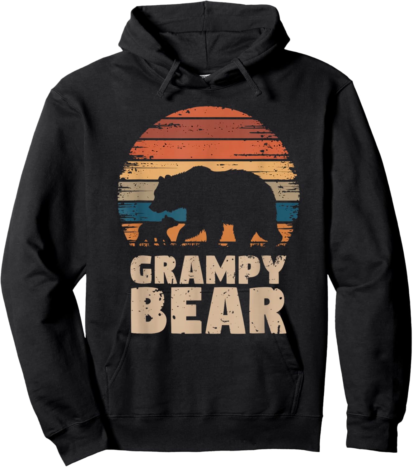 Grampy Bear Vintage Retro Funny Father's Day 1 Cub Kid Hoodie - Hoodie | Black