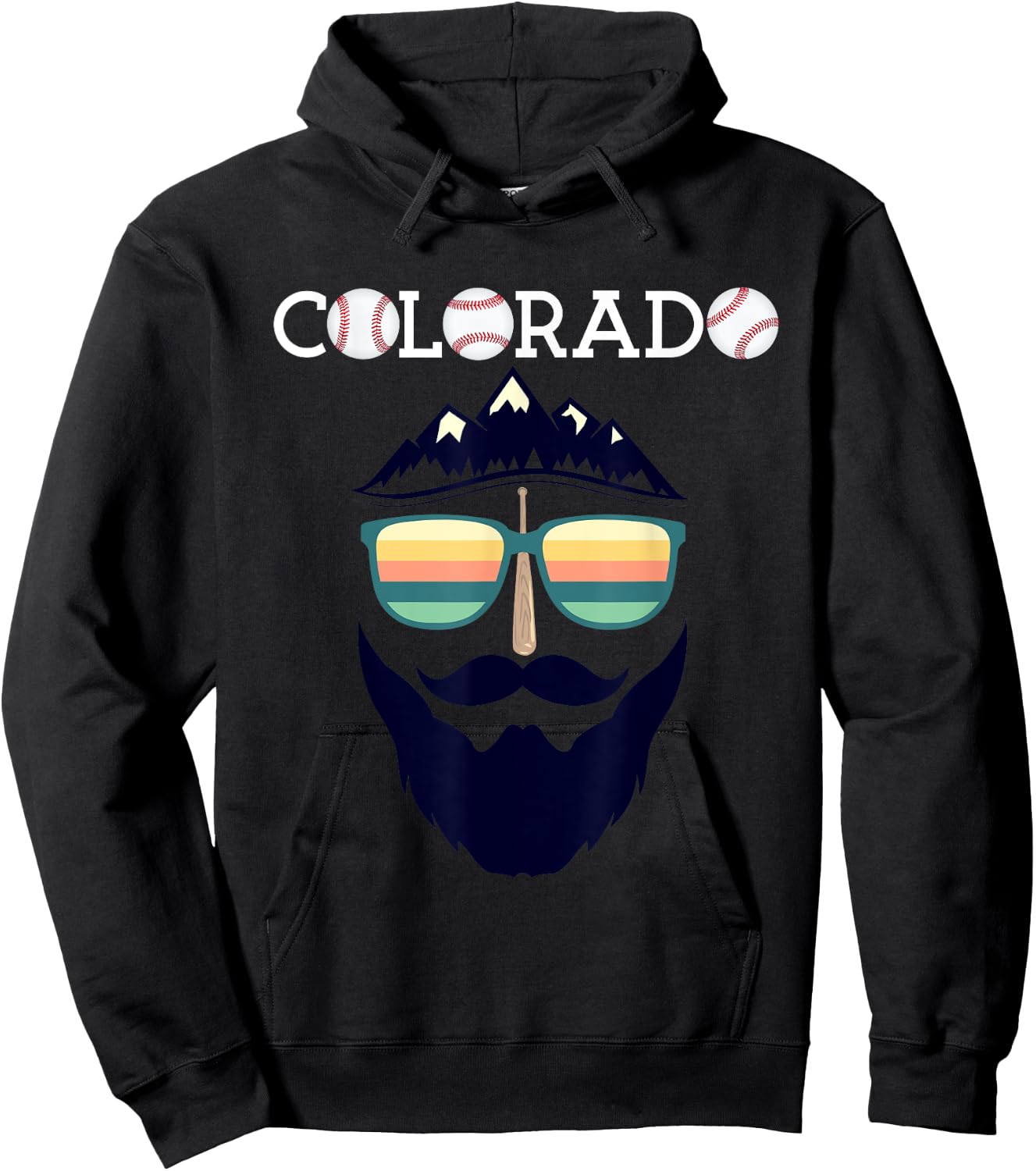 Colorado Rocky Mountain Cool Baseball Face Design Hoodie - Hoodie | Black