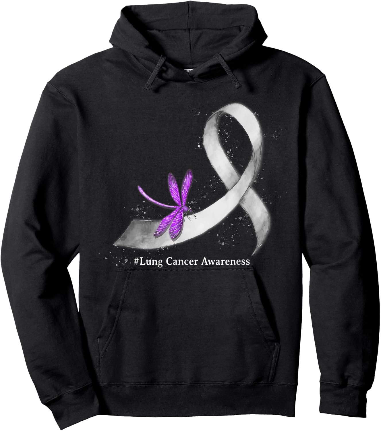 Hippie Dragonfly White Ribbon Lung Cancer Awareness Gifts Hoodie - Hoodie | Black