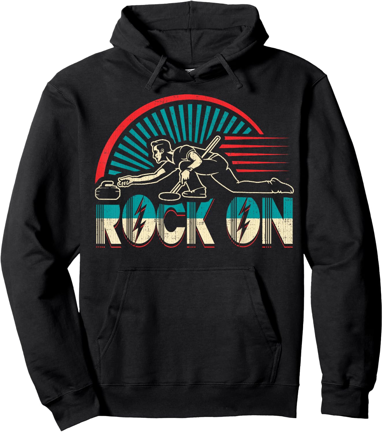 Rock on Curling Winter Sports Skip Bonspiel 2020 Curler Hoodie - Hoodie | Black