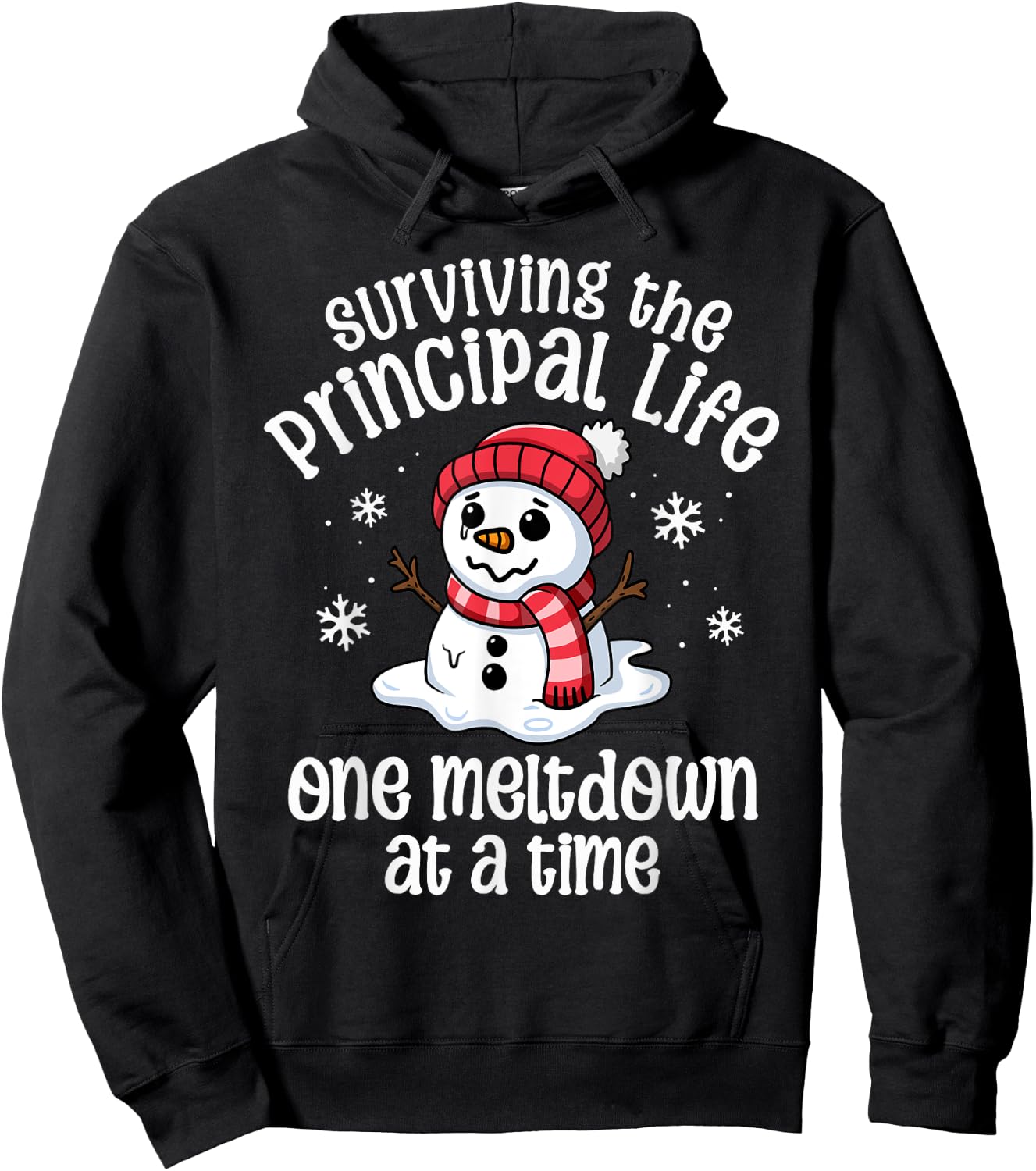 Principal Christmas One Meltdown At A Time Snowman Winter Hoodie - Hoodie | Black