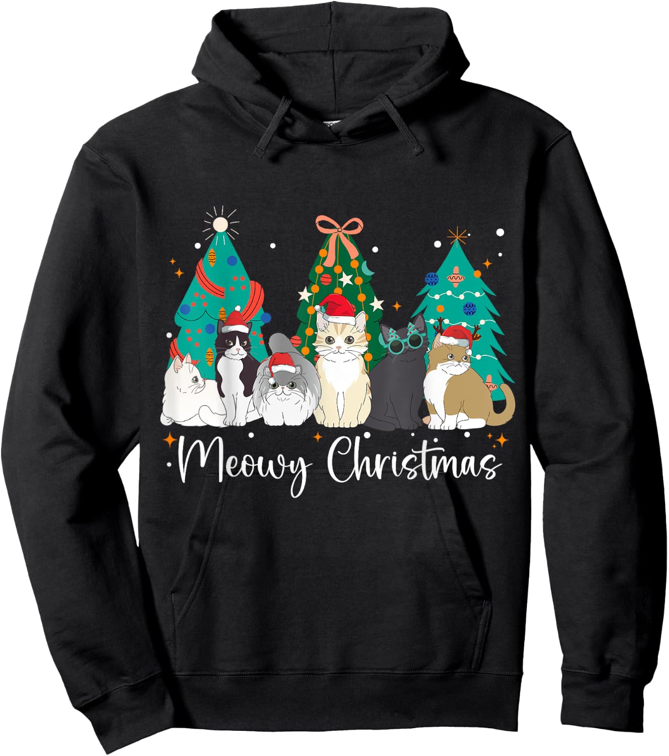 Meowy Christmas Cat Lover Funny Festive Holidays Cats Hoodie - Hoodie | Black