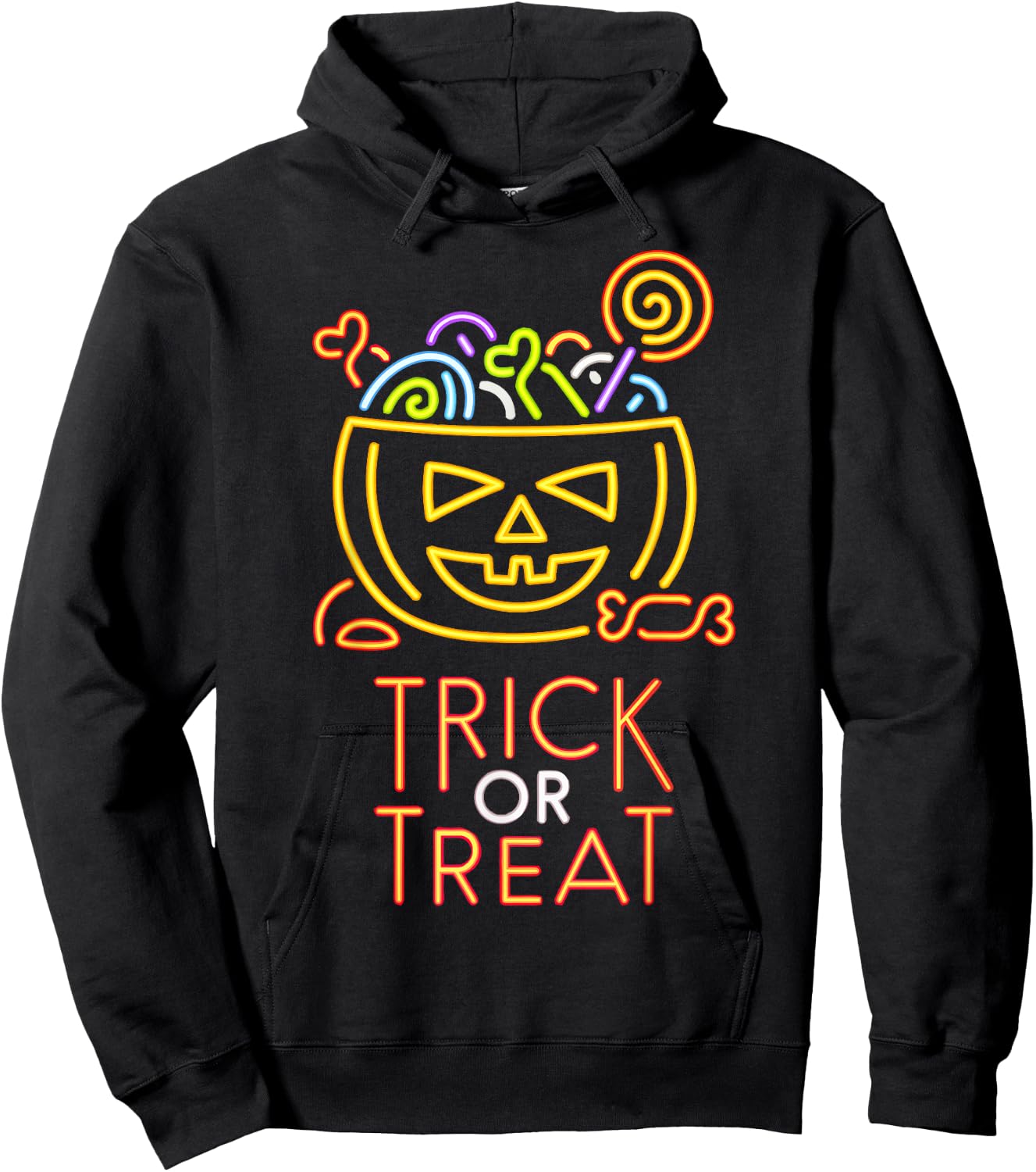 Trick Or Treat Neon Sign Halloween Costume Hoodie - Hoodie | Black