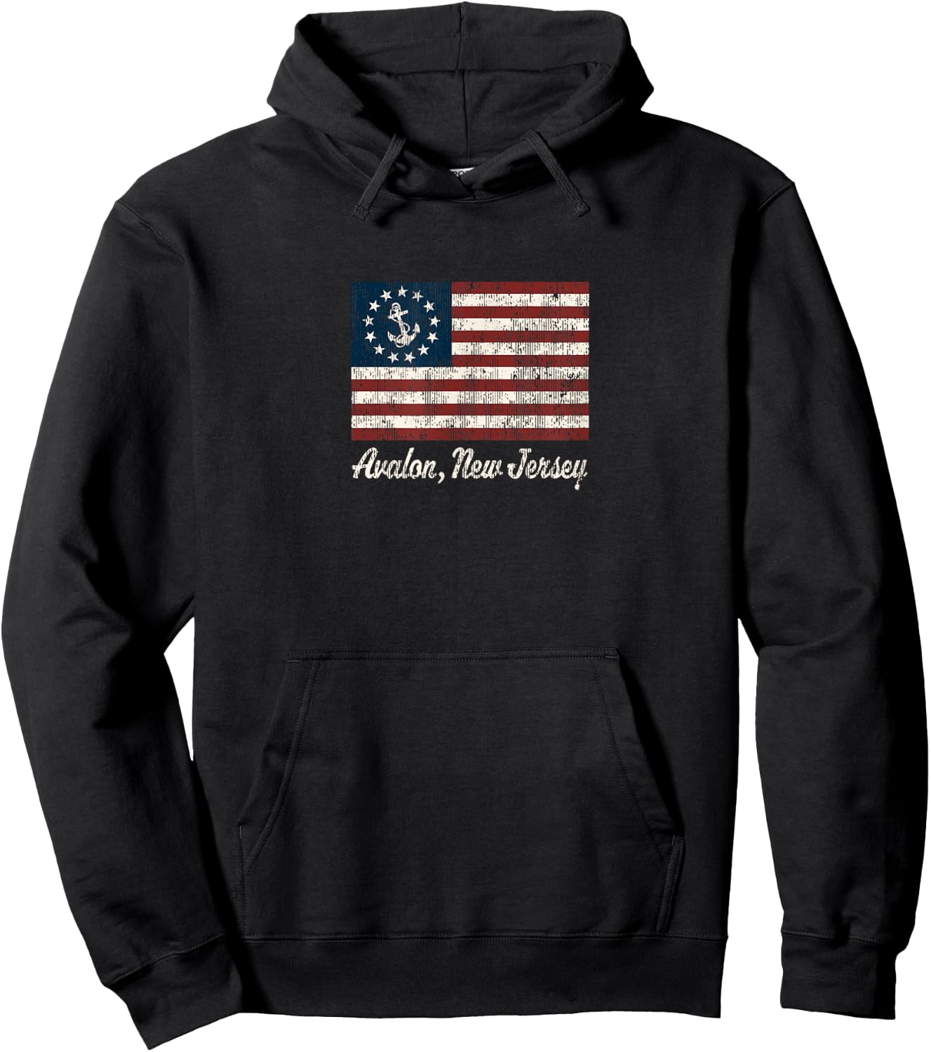 Avalon NJ Vintage Sailing US Anchor Boat Flag Hoodie - Hoodie | Black