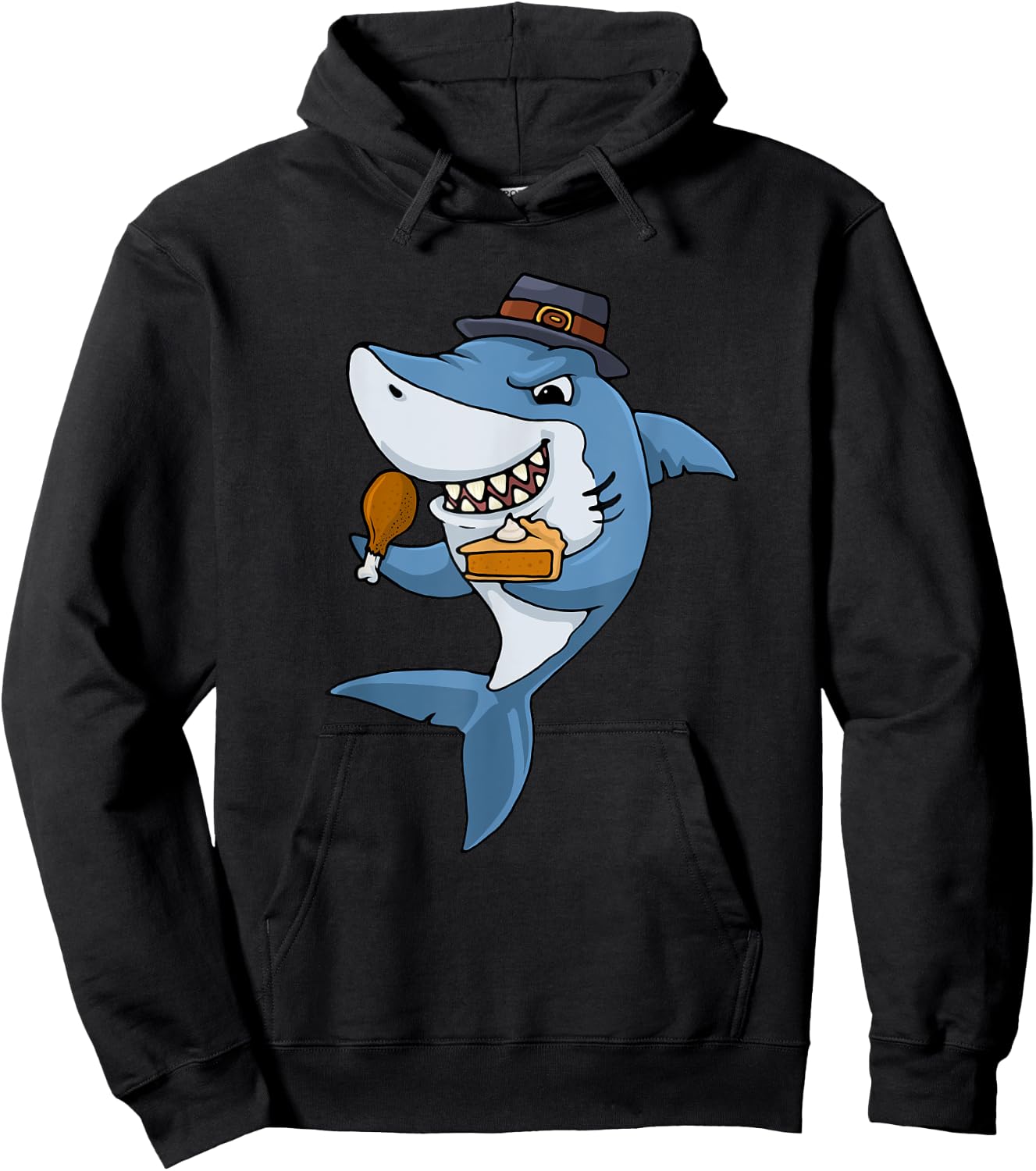 Thanksgiving Shark Spice Eat Turkey Leg Pumpkin Pie Hoodie - Hoodie | Black