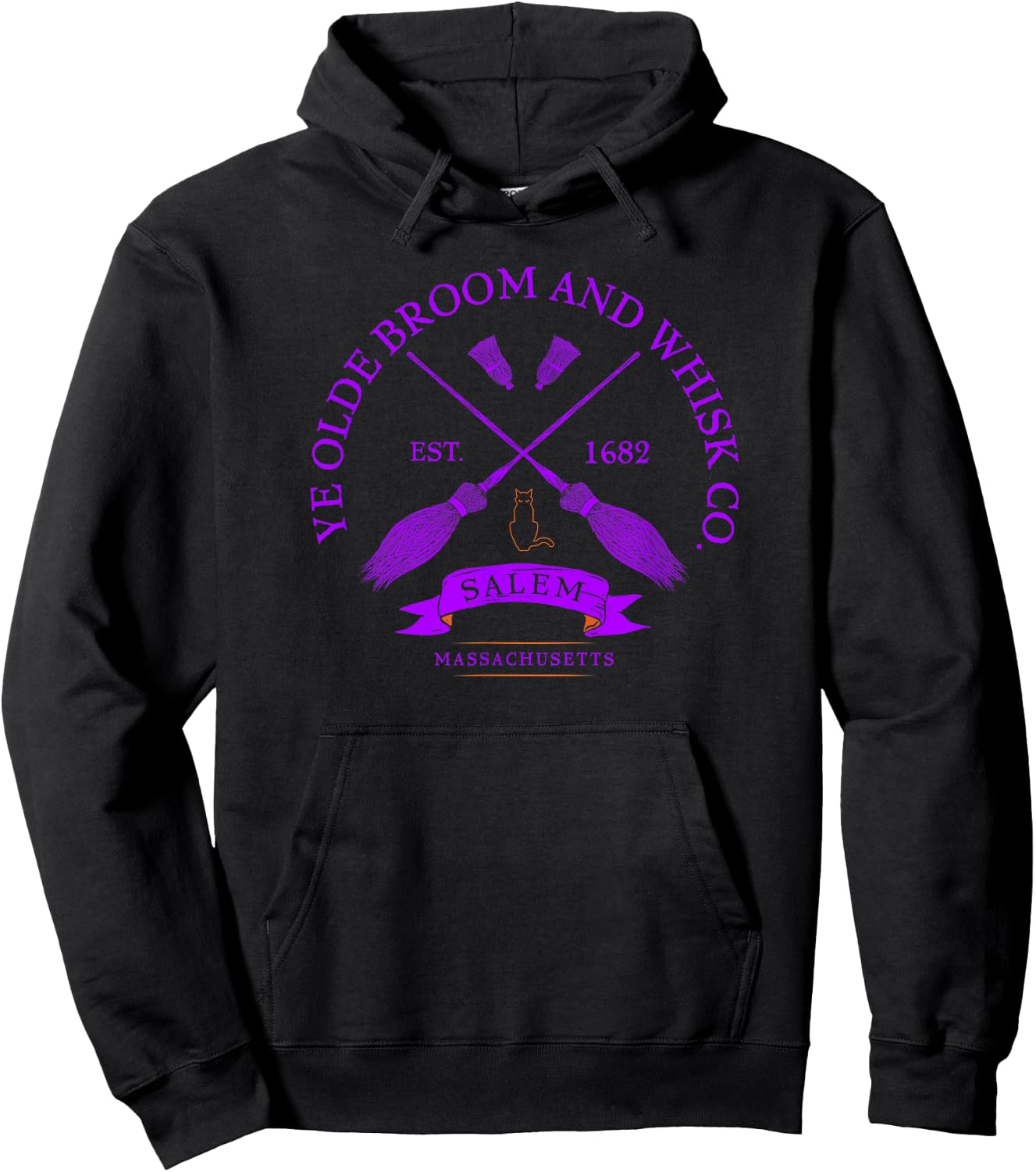 Ye Olde Broom Co - Salem Mass. Est. 1682 Halloween Hoodie - Hoodie | Black