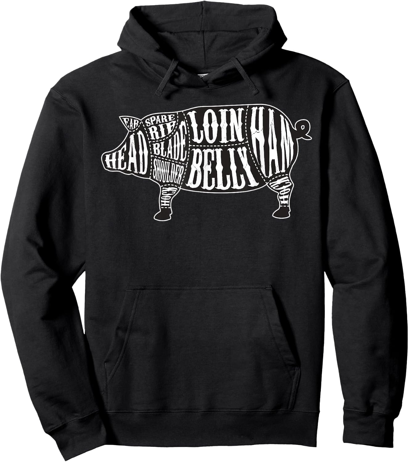 Country Butcher Cut Chart Pork Meat - Large Graphic Hoodie - Hoodie | Black