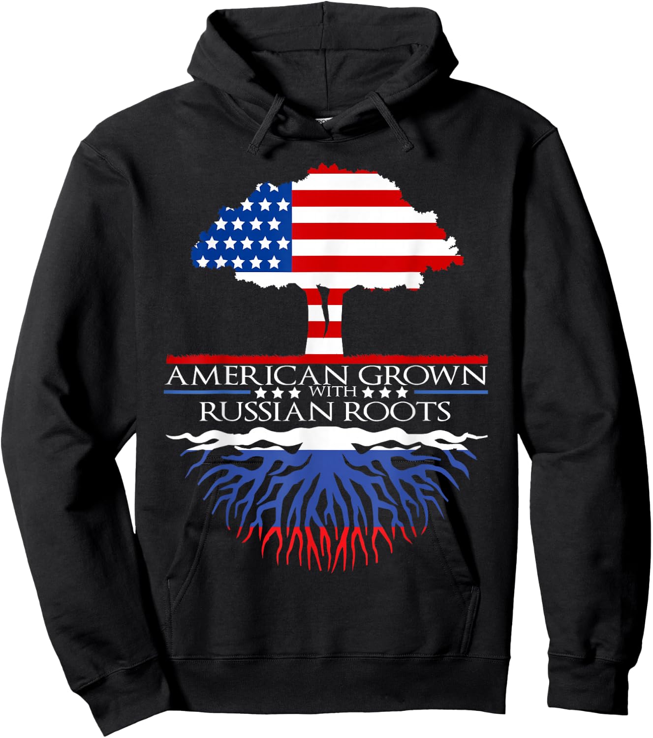 Russian Roots American Grown Tree Flag USA Russia Gift Hoodie - Hoodie | Black