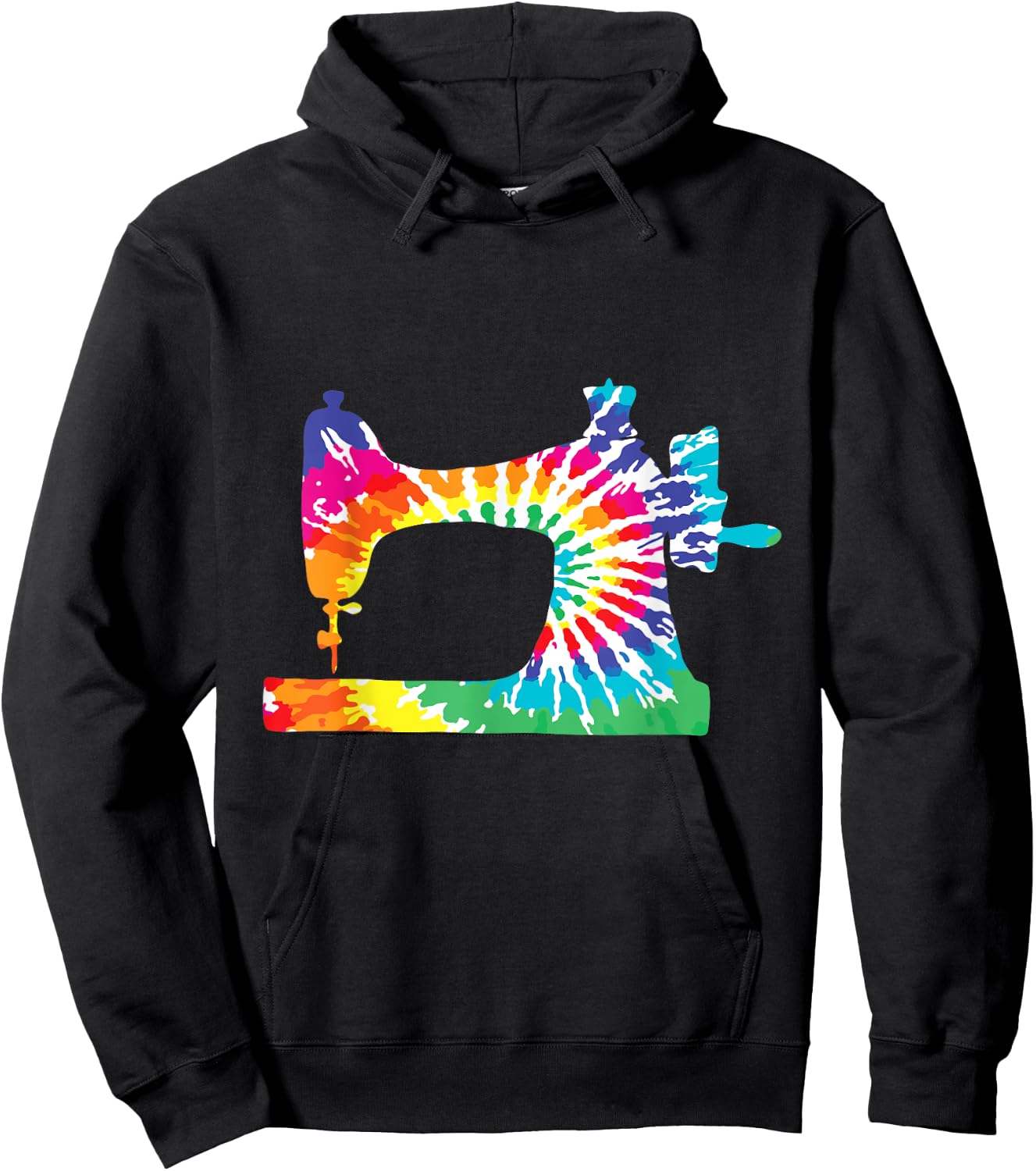 Retro Hippie Rainbow Sewing Machine Tie Dye Seamstress Hoodie - Hoodie | Black