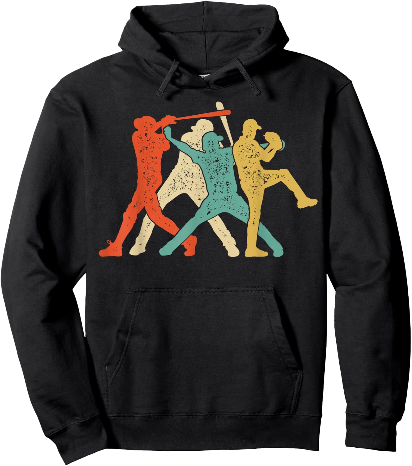 Baseball Retro Vintage Catcher Pitcher Batter Boys Men Sport Hoodie - Hoodie | Black