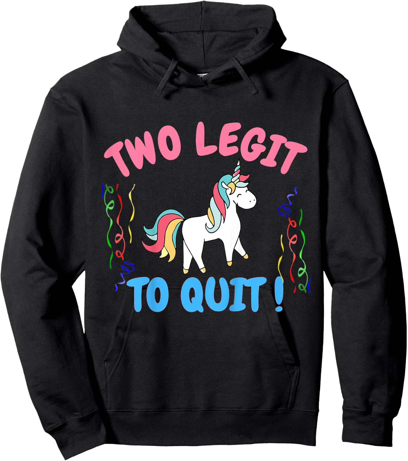 Kids Two Legit To Quit Funny 2nd Birthday Gift Unicorn Hoodie - Hoodie | Black