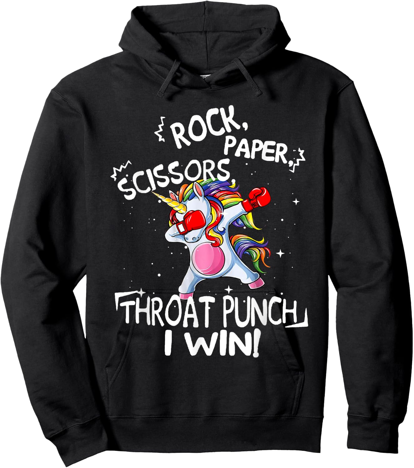 Rock Paper Scissors Throat Punch I win Unicorn Boxing Hoodie - Hoodie | Black
