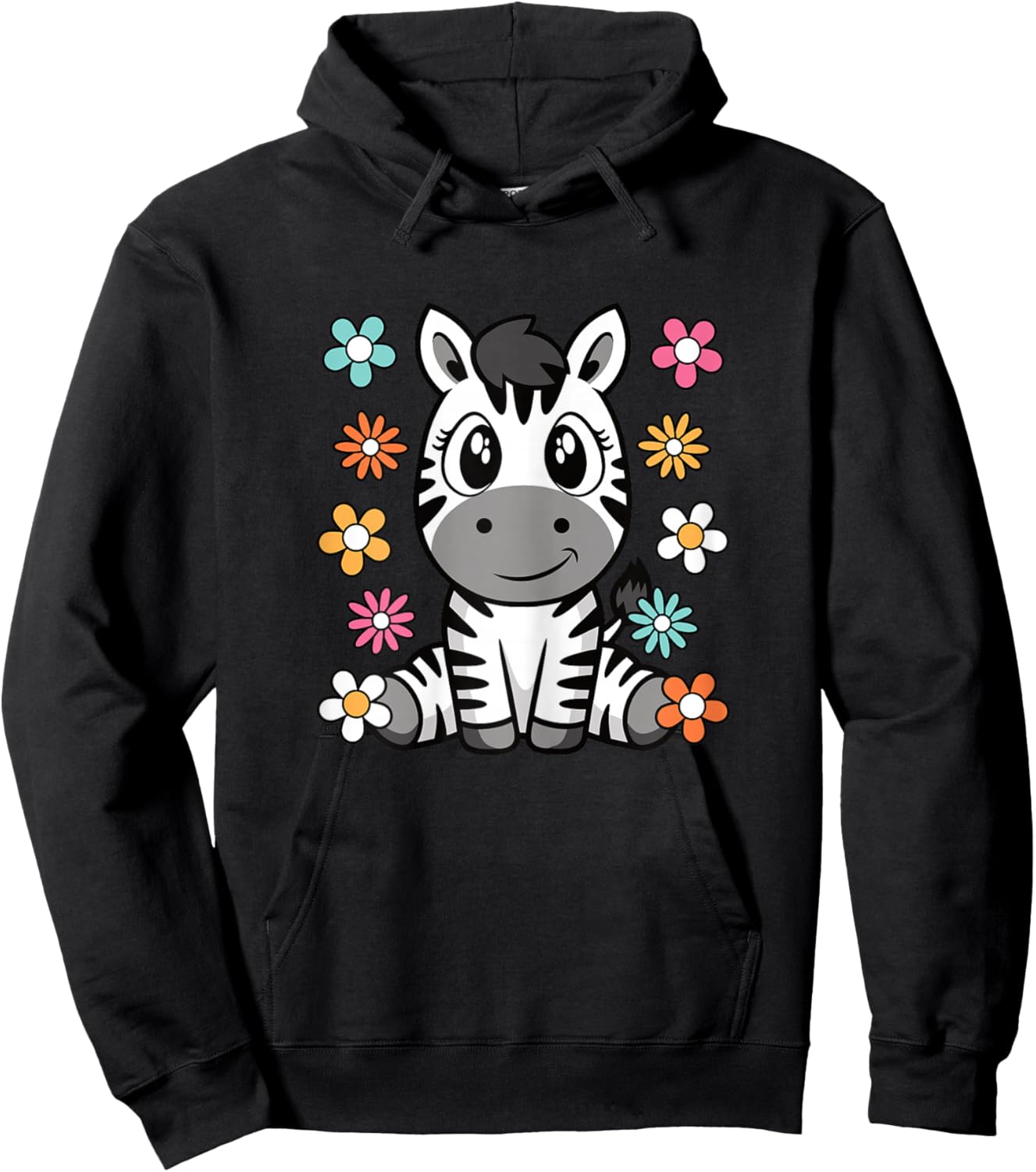 Cute Zebra Lover Groovy Kawaii Animal Women Girls Kids Hoodie - Hoodie | Black