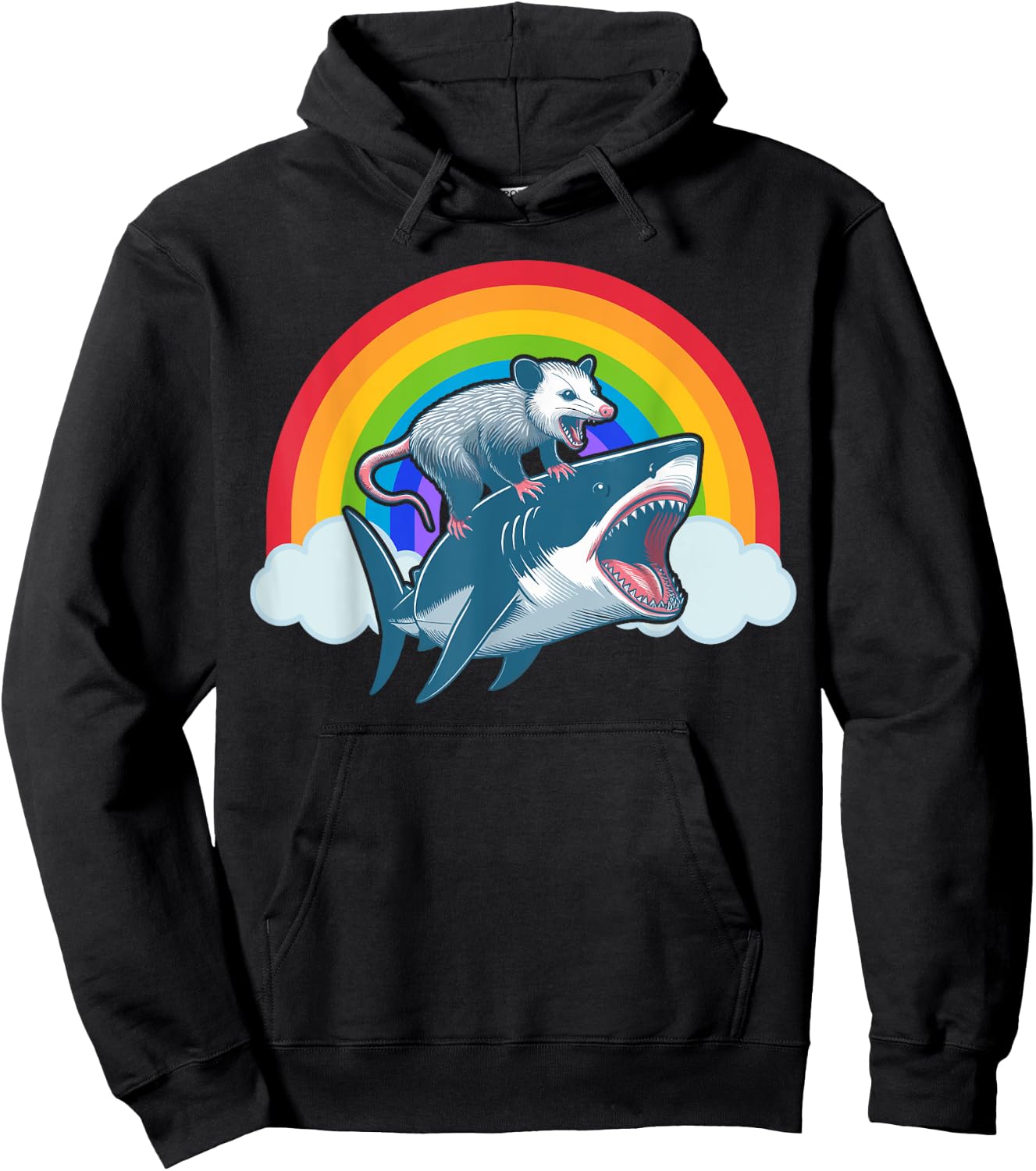 Funny Opossum Riding Shark Rainbow Possum Trash Marsupial Hoodie - Hoodie | Black