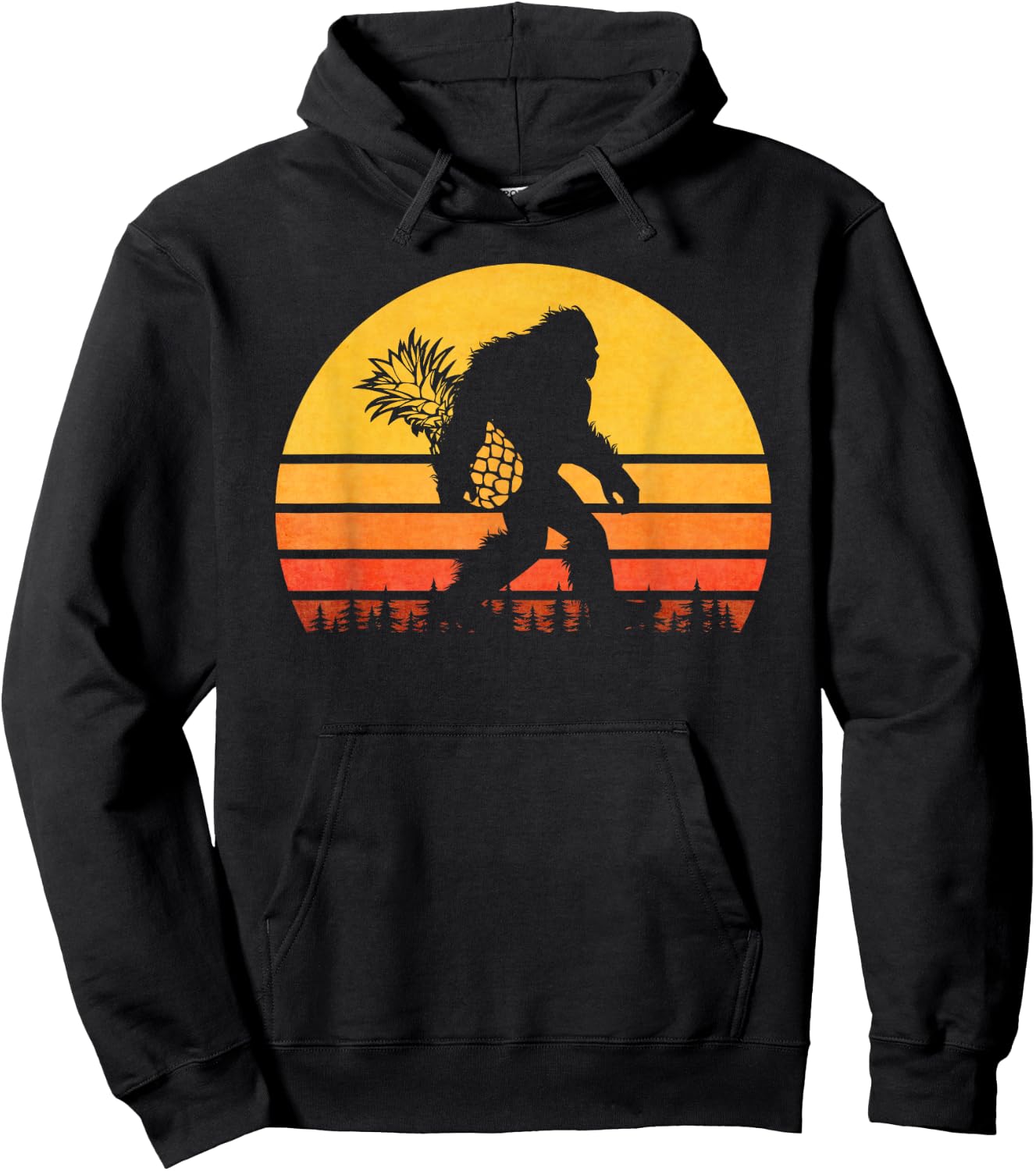 Retro Bigfoot Pineapple , Sasquatch With Fruit Hoodie - Hoodie | Black