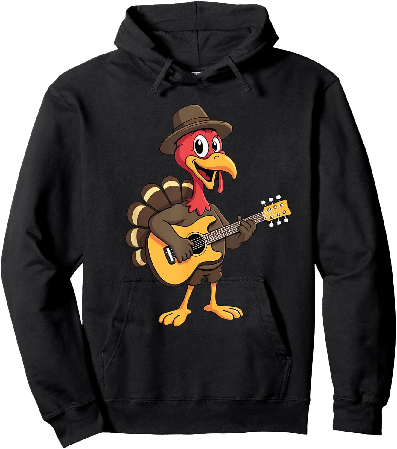 Funny Thanksgiving Guitarist Musician Turkey Playing Guitar Hoodie - Hoodie | Black
