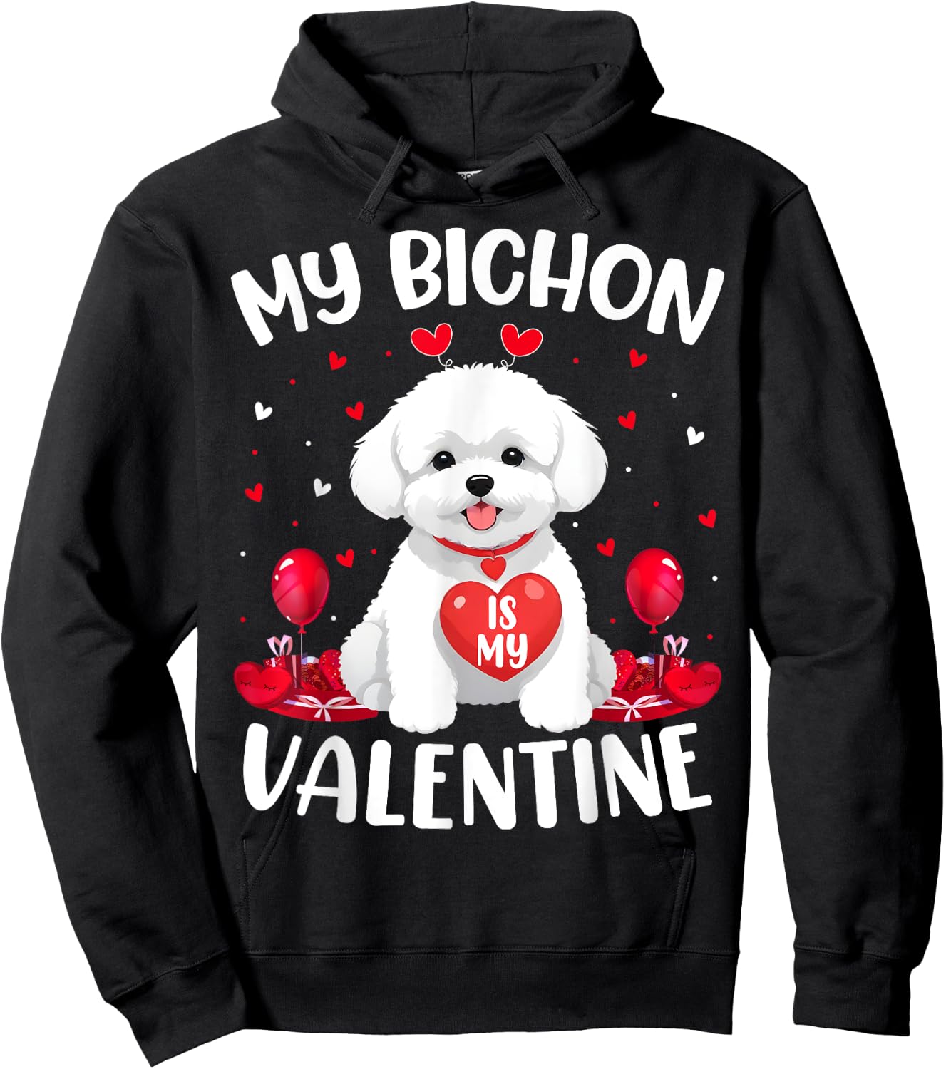 Bichon Is My Valentine Love Hearts Bichon Dog Valentines Day Women Girls Kids Hoodie - Hoodie | Black