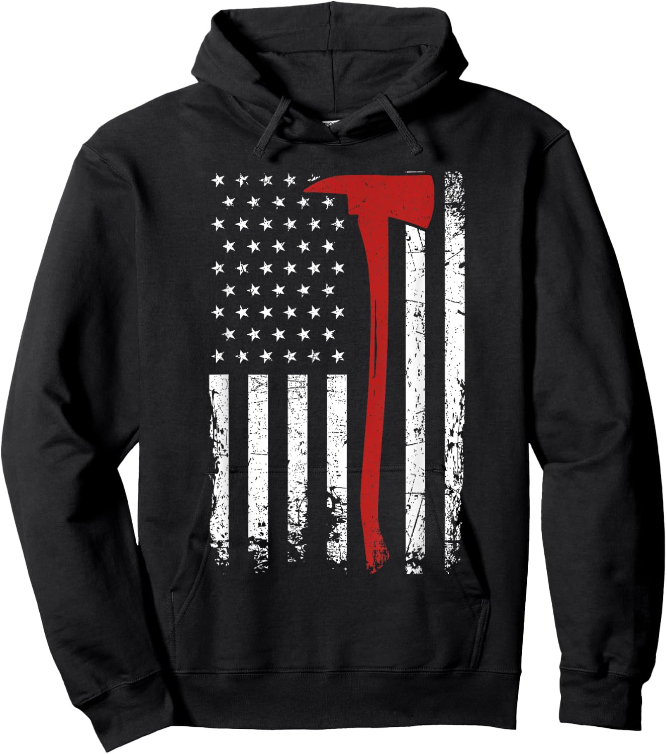 Wildland Firefighter Axe American Flag Thin Red Line Fireman Hoodie - Hoodie | Black
