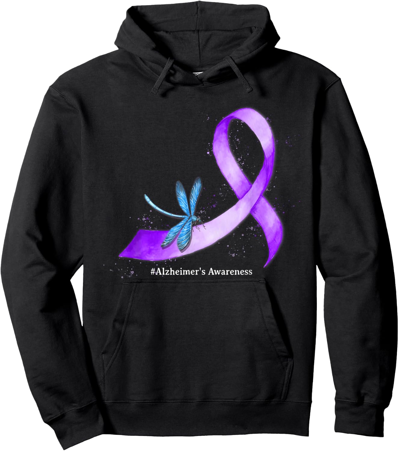 Hippie Dragonfly Purple Ribbon Alzheimer's Awareness Hoodie - Hoodie | Black