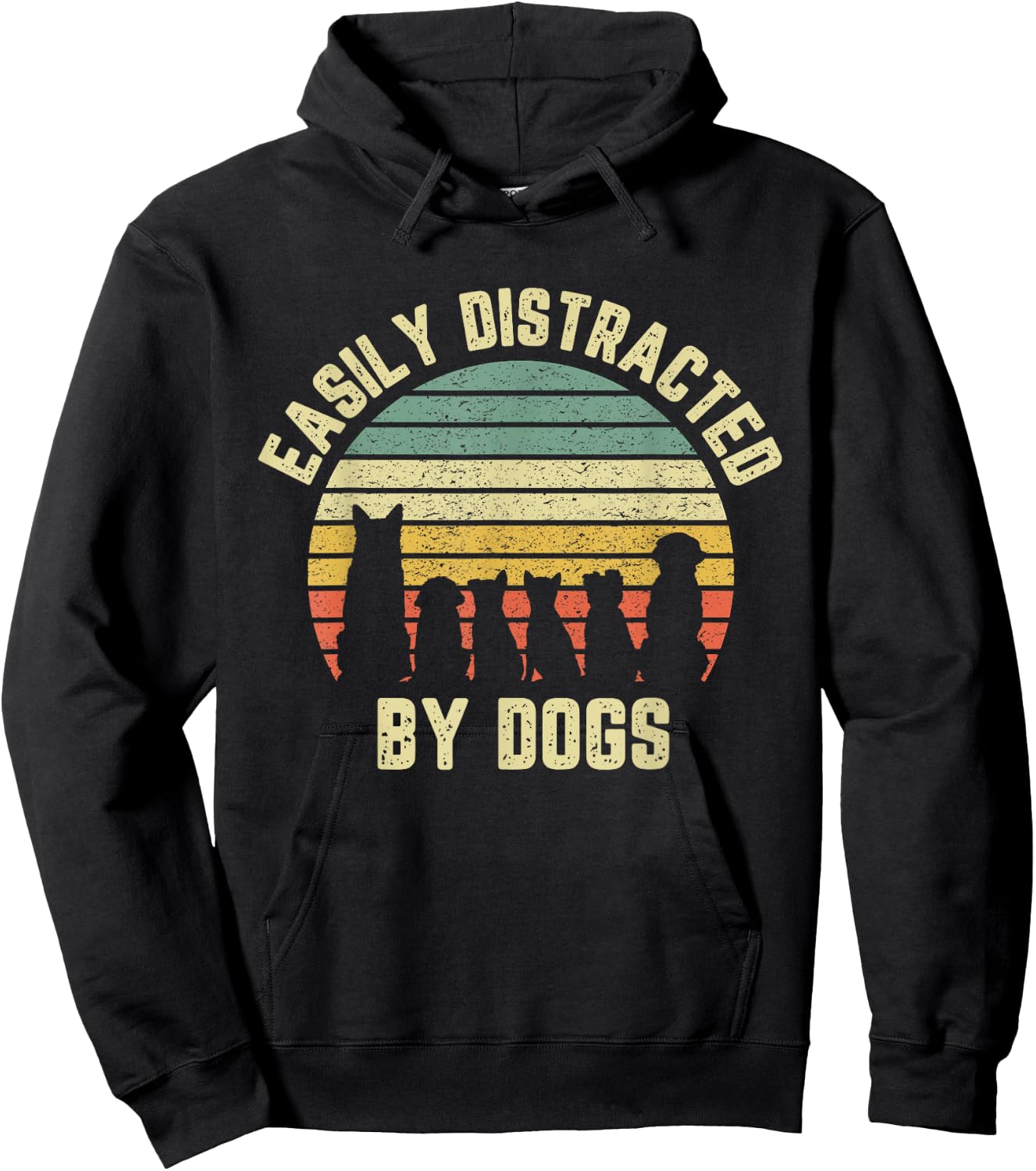 Easily Distracted by Dogs Apparel -Adults Dog Themed Black, Vintage Navy, Red, Royal S Hoodie - Hoodie | Black