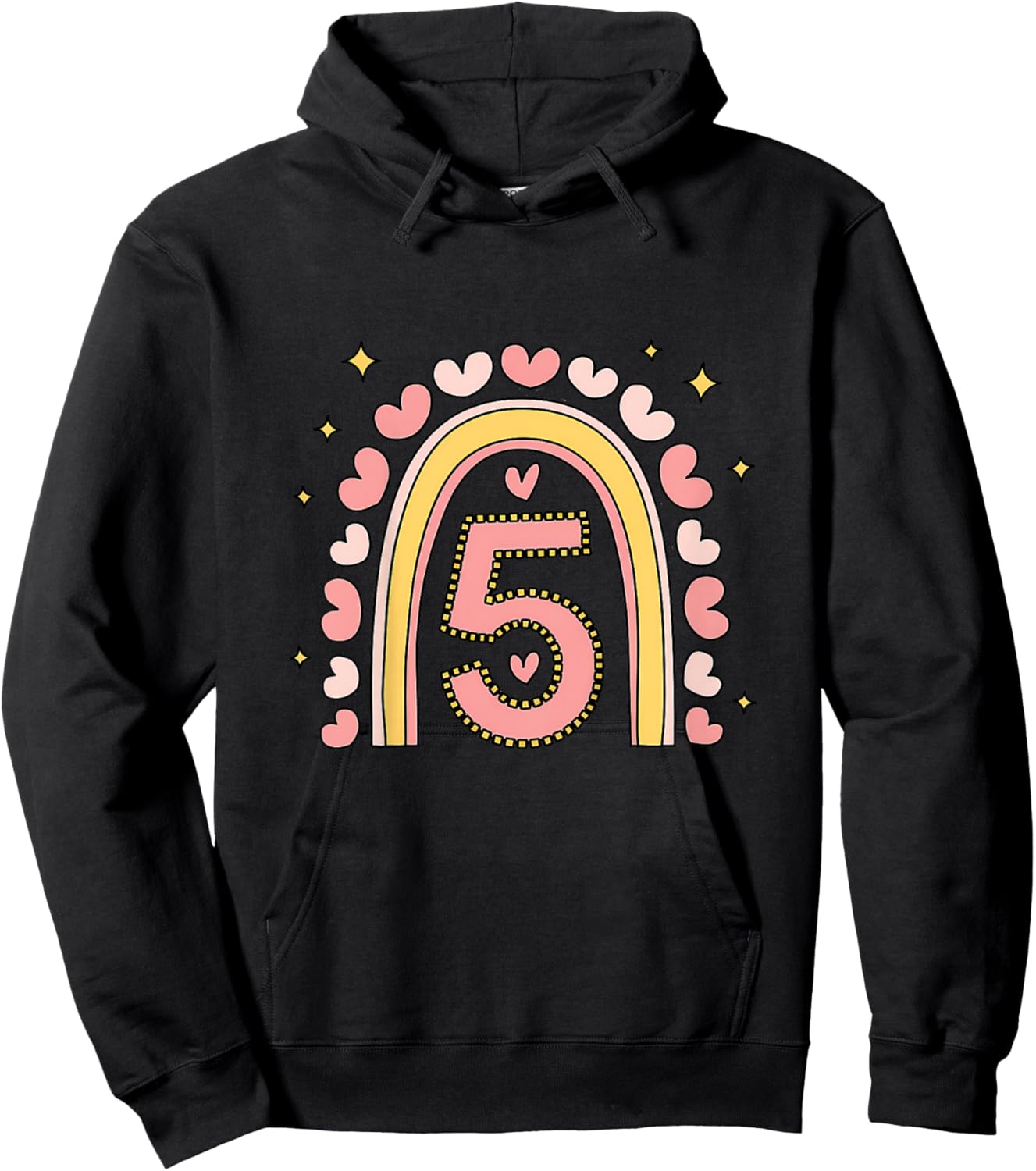 Kids Cute Rainbow Birthday Design 5th Birthday Girl Hoodie - Hoodie | Black