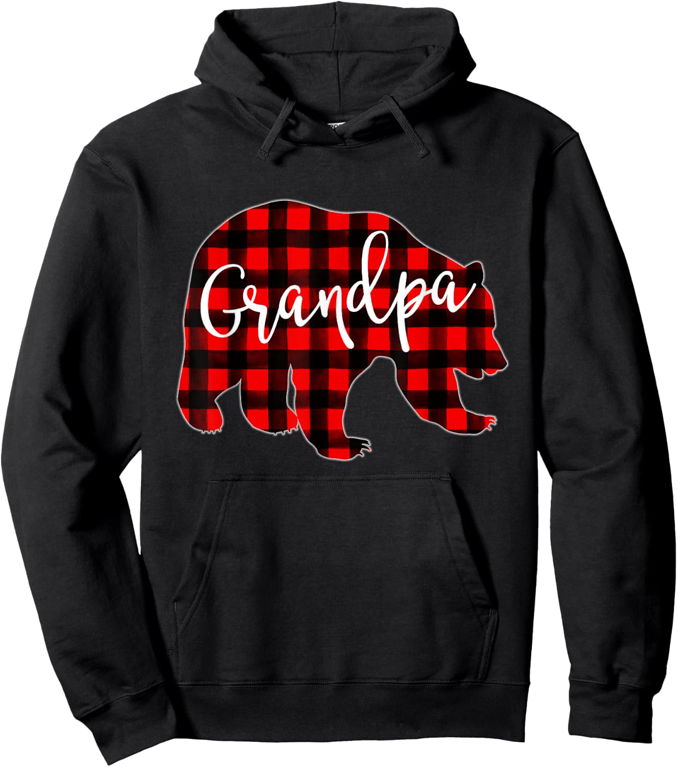 Red Plaid Grandpa Bear Matching Family Christmas Eve Buffalo Hoodie - Hoodie | Black