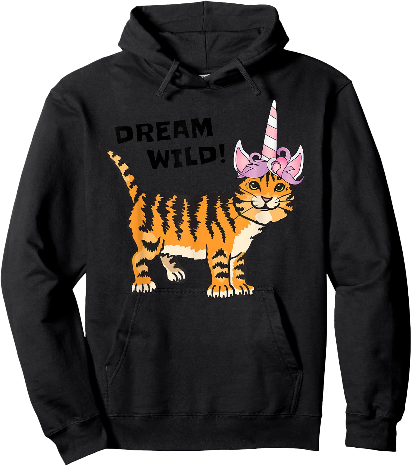 Dream Wild Cat Unicorn Tiger Lover , Caticorn Men Women Girls Kids Hoodie - Hoodie | Black