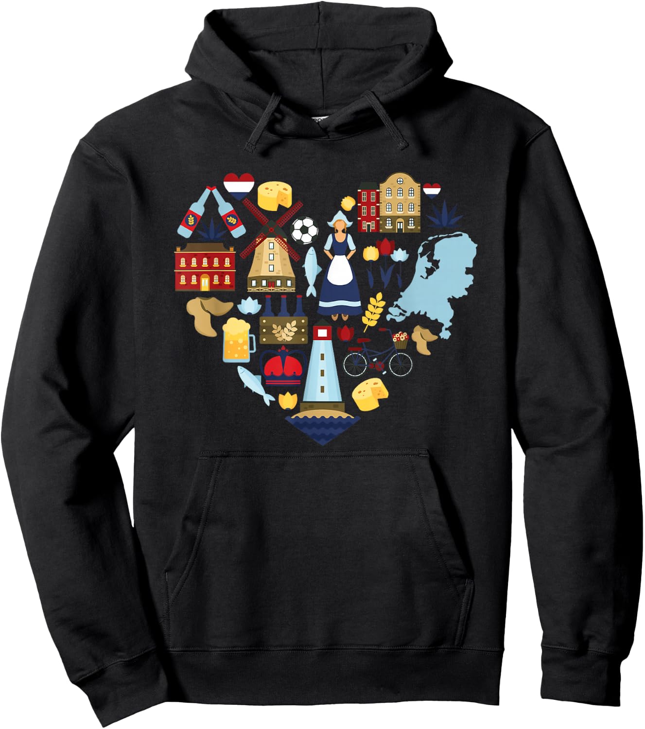 Netherlands Heart Tulips Windmill Canal Dutch Delight Hoodie - Hoodie | Black