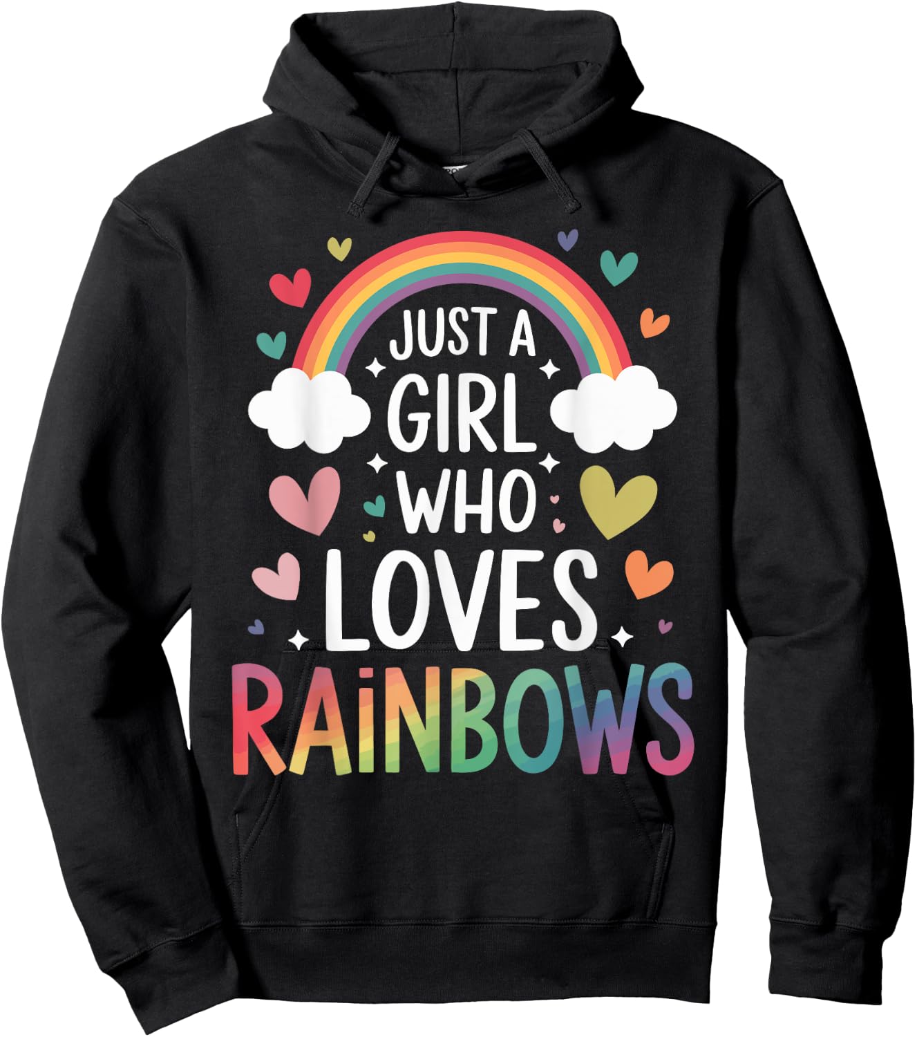 Just a Girl Who Loves Rainbows Colorful Heart Kids Girls Hoodie - Hoodie | Black